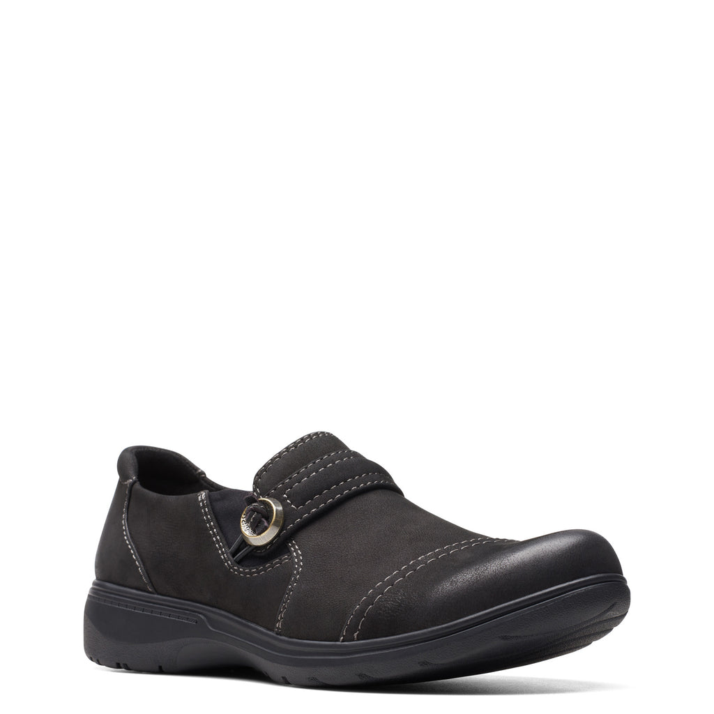 Peltz Shoes  Women's Clarks Carleigh Pearl Slip-On black nubuck 26175048