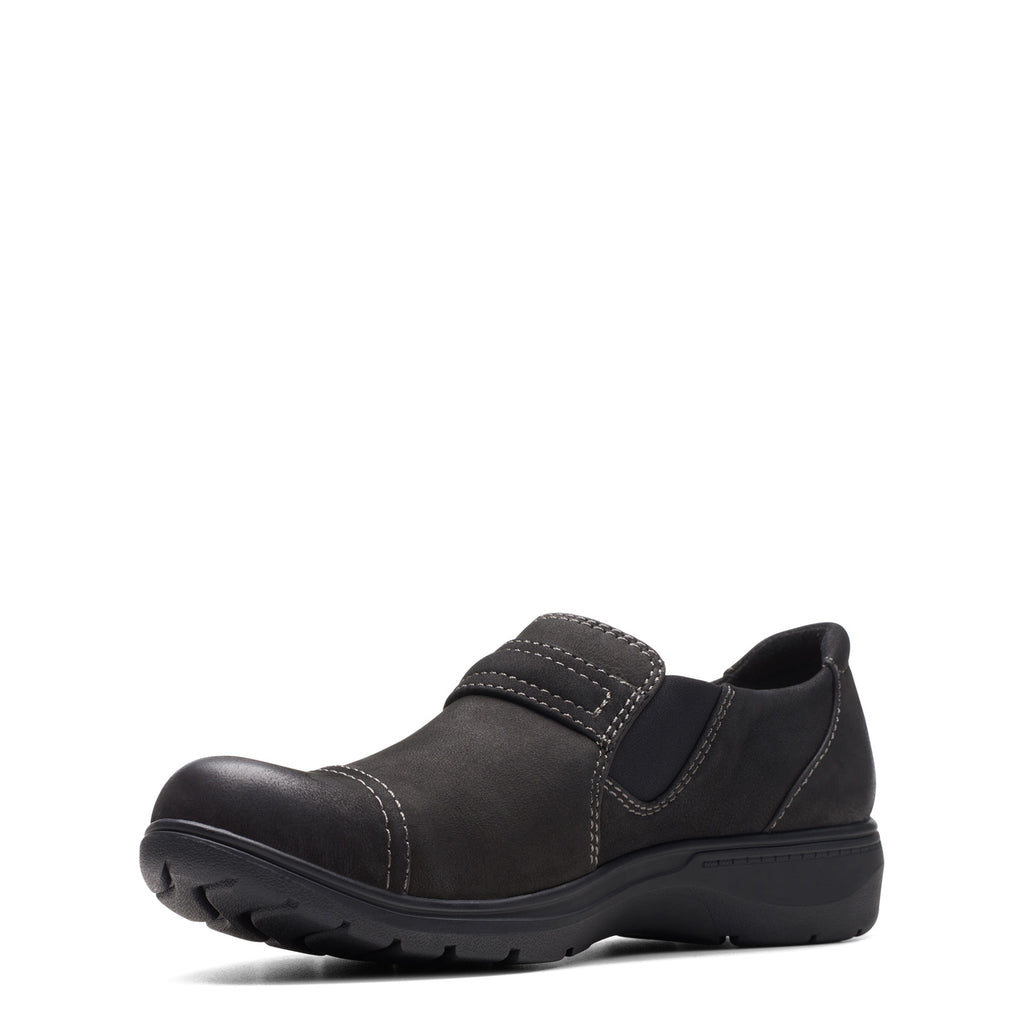 Peltz Shoes  Women's Clarks Carleigh Pearl Slip-On black nubuck 26175048