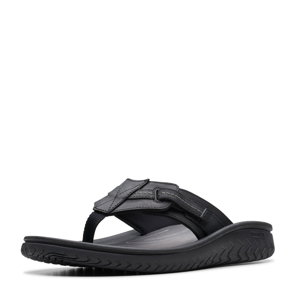 Men's Clarks Wesley Sun Sandal BLACK LEATHER 26176988