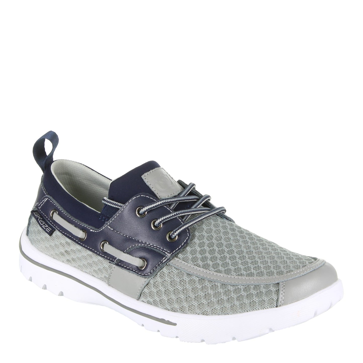Peltz Shoes  Men's Skuze Del Marina - Stretch Fit Boat Shoe GREY NAVY 3-01