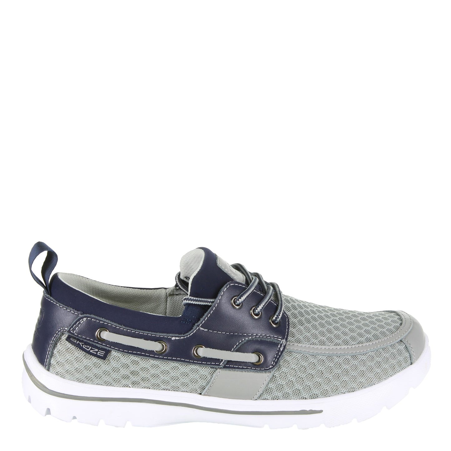 Peltz Shoes  Men's Skuze Del Marina - Stretch Fit Boat Shoe GREY NAVY 3-01