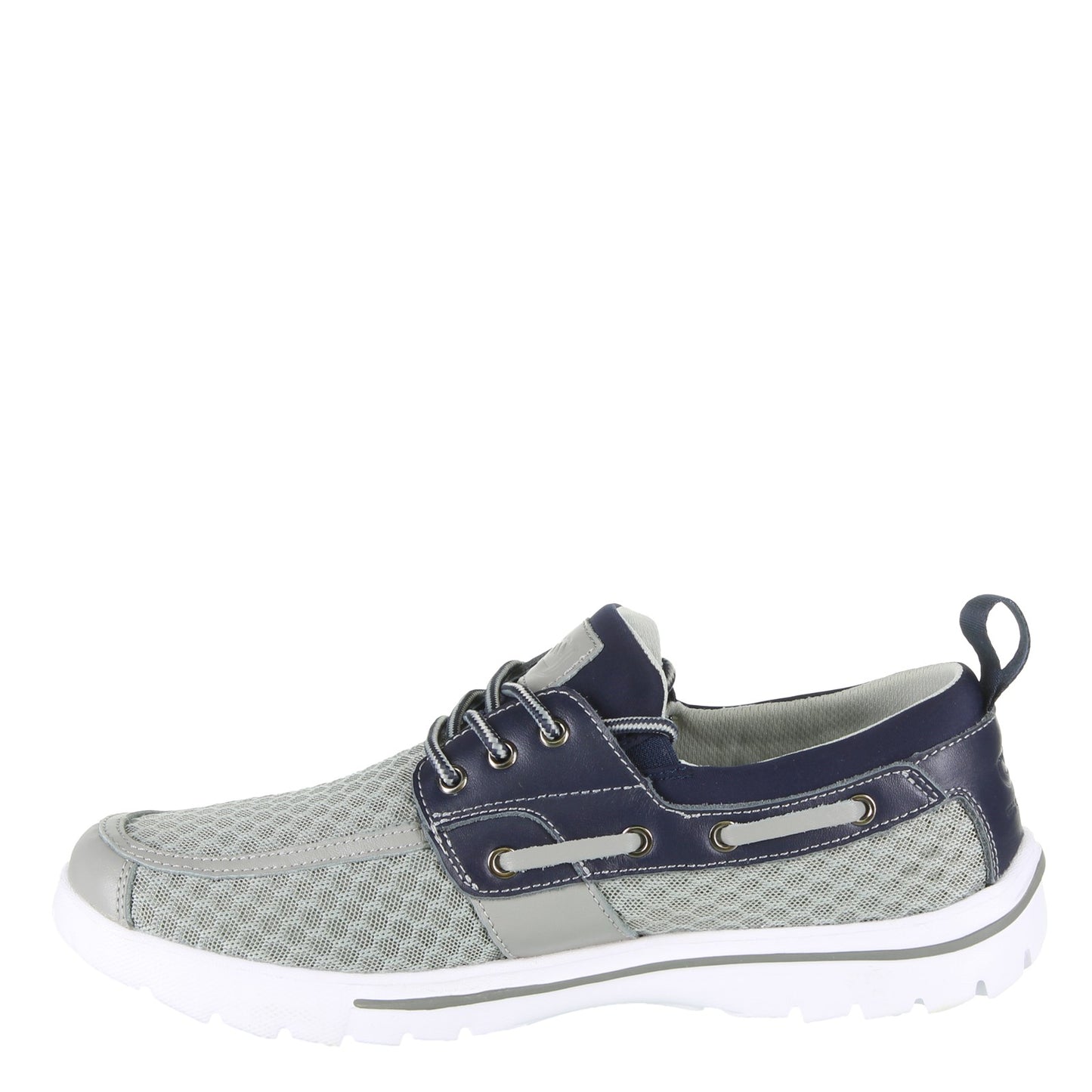 Peltz Shoes  Men's Skuze Del Marina - Stretch Fit Boat Shoe GREY NAVY 3-01