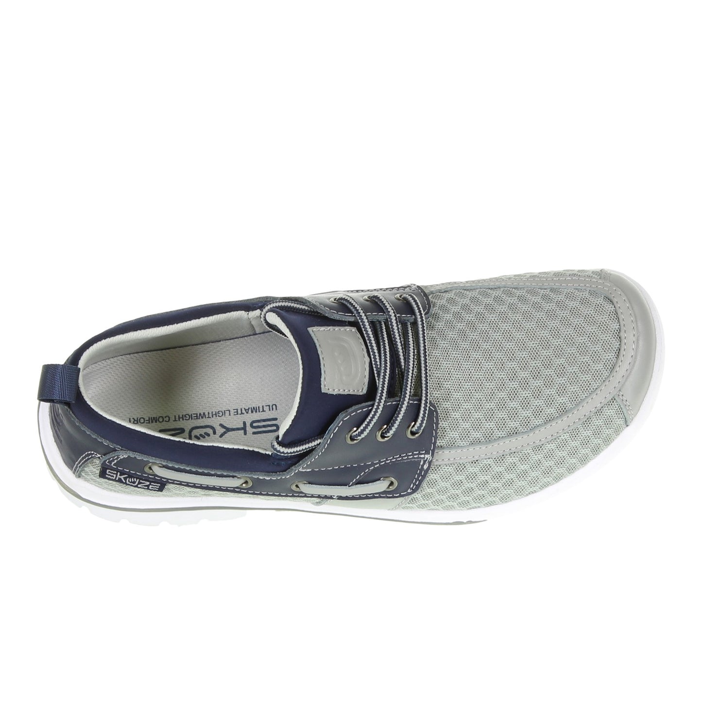 Peltz Shoes  Men's Skuze Del Marina - Stretch Fit Boat Shoe GREY NAVY 3-01