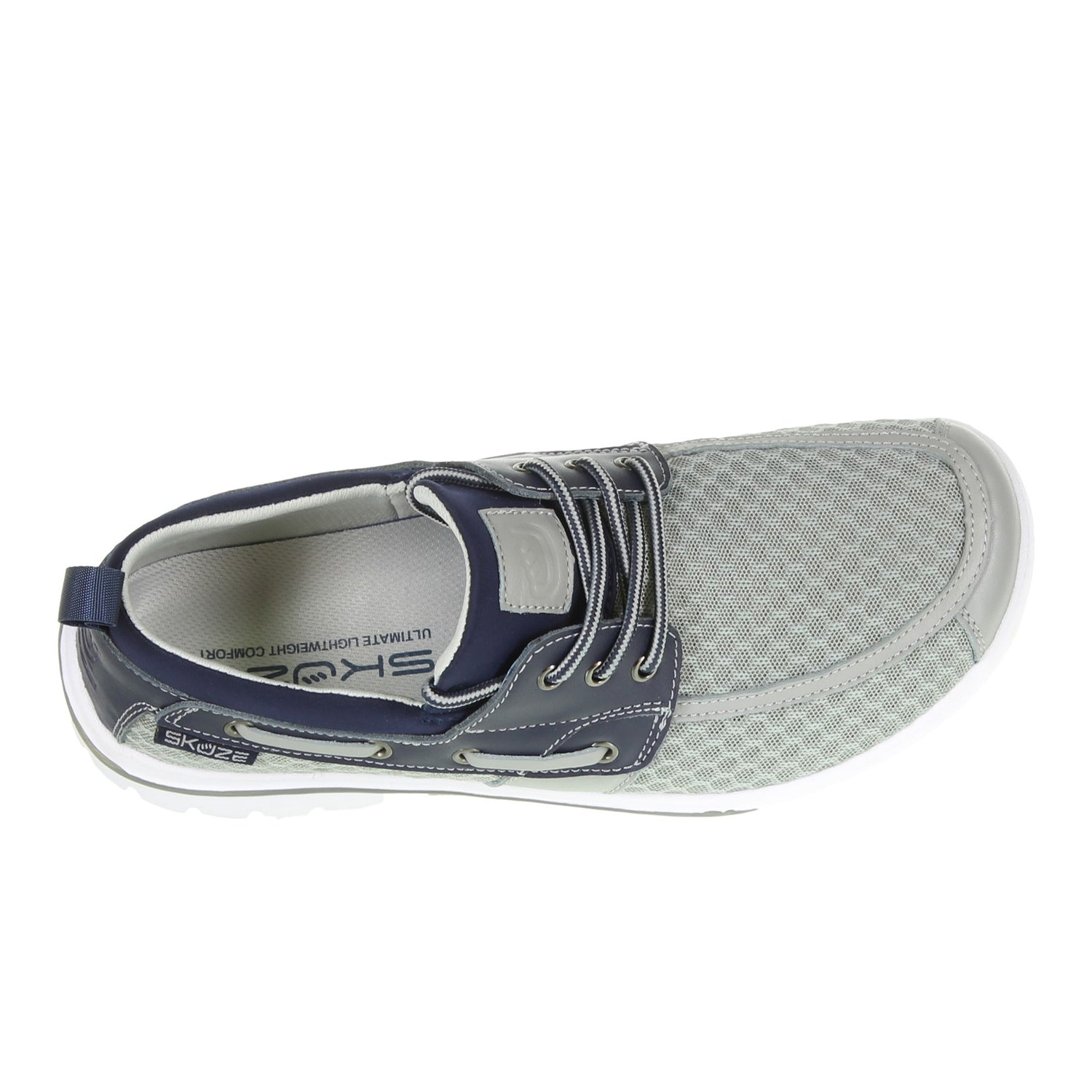 Peltz Shoes  Men's Skuze Del Marina - Stretch Fit Boat Shoe GREY NAVY 3-01