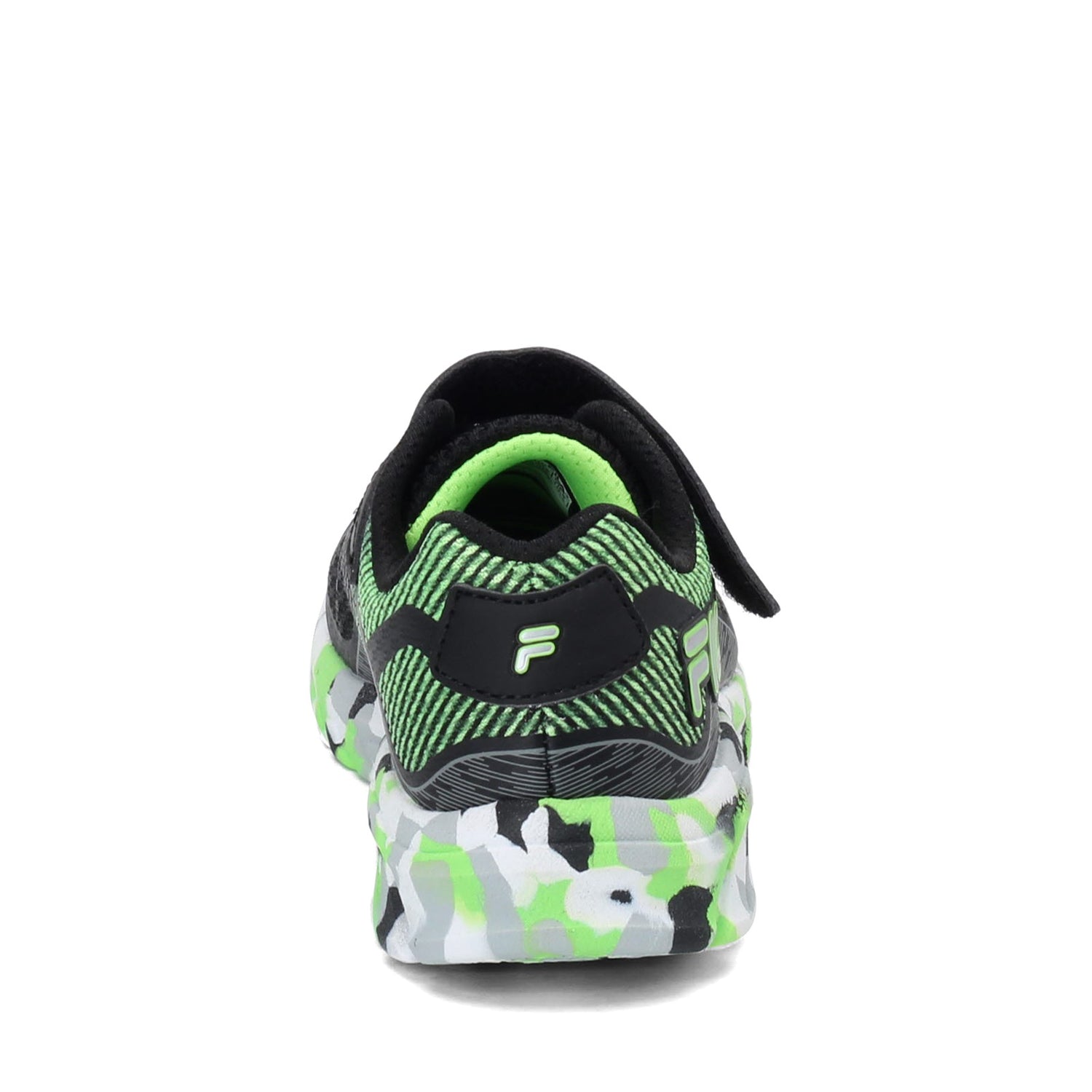 Peltz Shoes  Boy's Fila Primeforce 4 Strap Sneaker - Little Kid BLACK GREEN 3RM01006-008