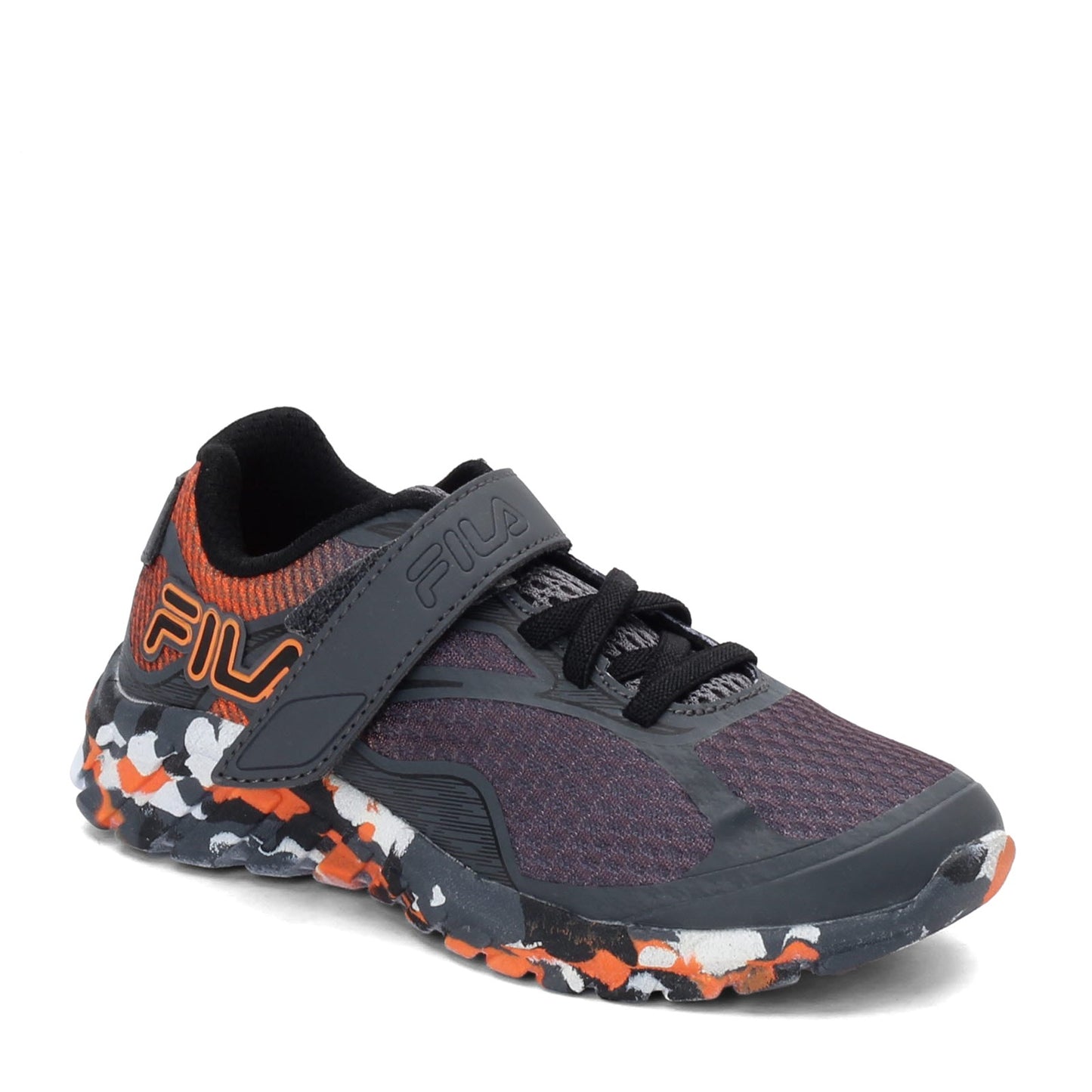 Peltz Shoes  Boy's Fila Primeforce 4 Strap Sneaker - Little Kid & Big Kid GREY ORANGE 3RM01006-054