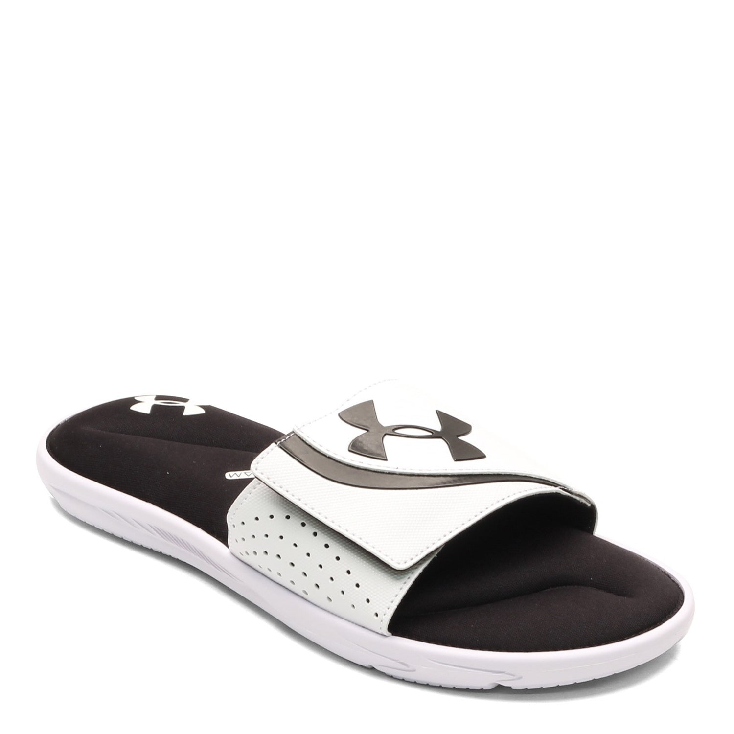 Peltz Shoes  Men's Under Armour Ignite V Slide Sandal WHITE BLACK 3022711-100