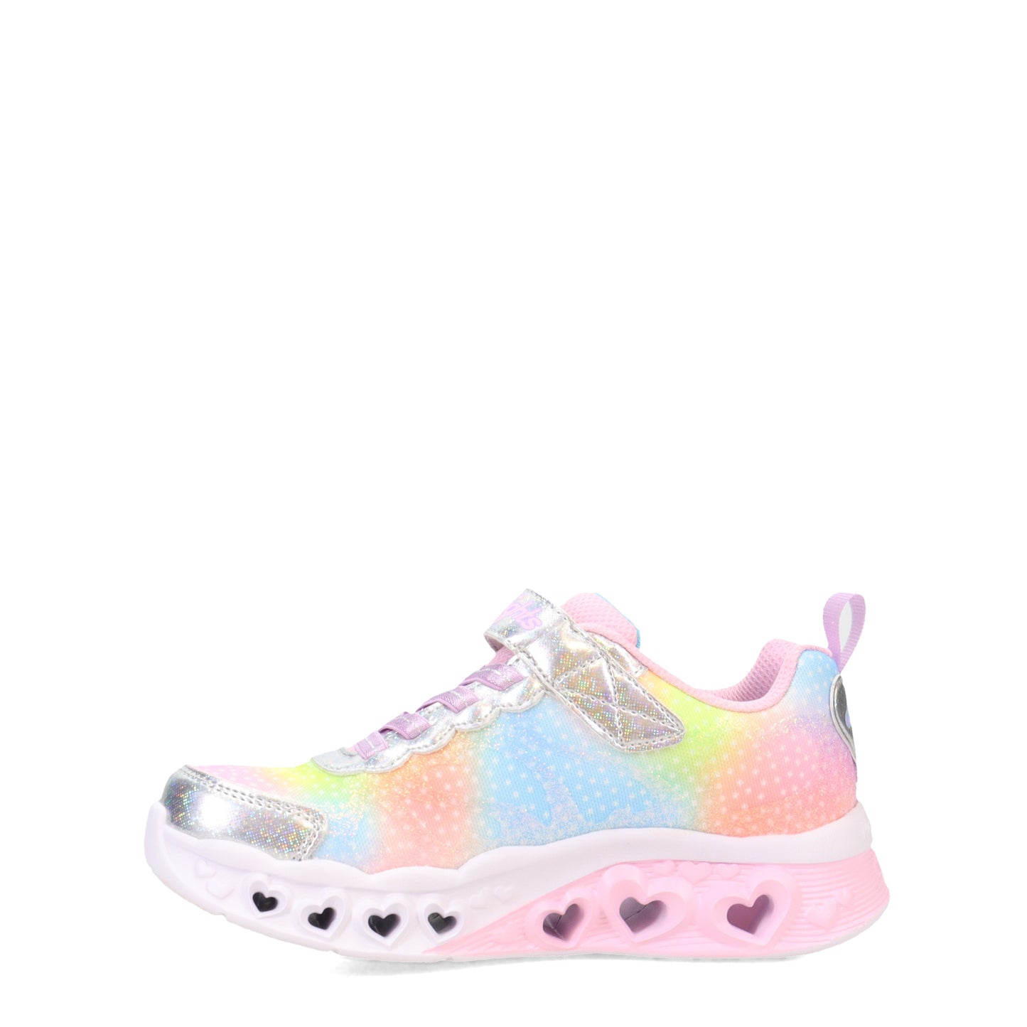 Peltz Shoes  Girl's Skechers Flutter Heart Lights - Simply Love Sneaker - Little Kid SILVER 302315L-SMLT