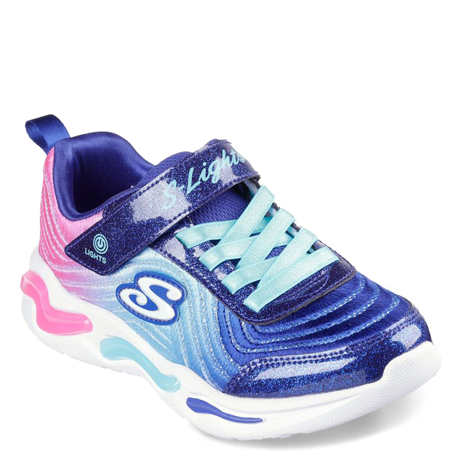 Peltz Shoes  Girl's Skechers S-Lights: Wavy Beams - Ombre Express Sneaker - Little Kid Navy Multi 302327L-NVMT