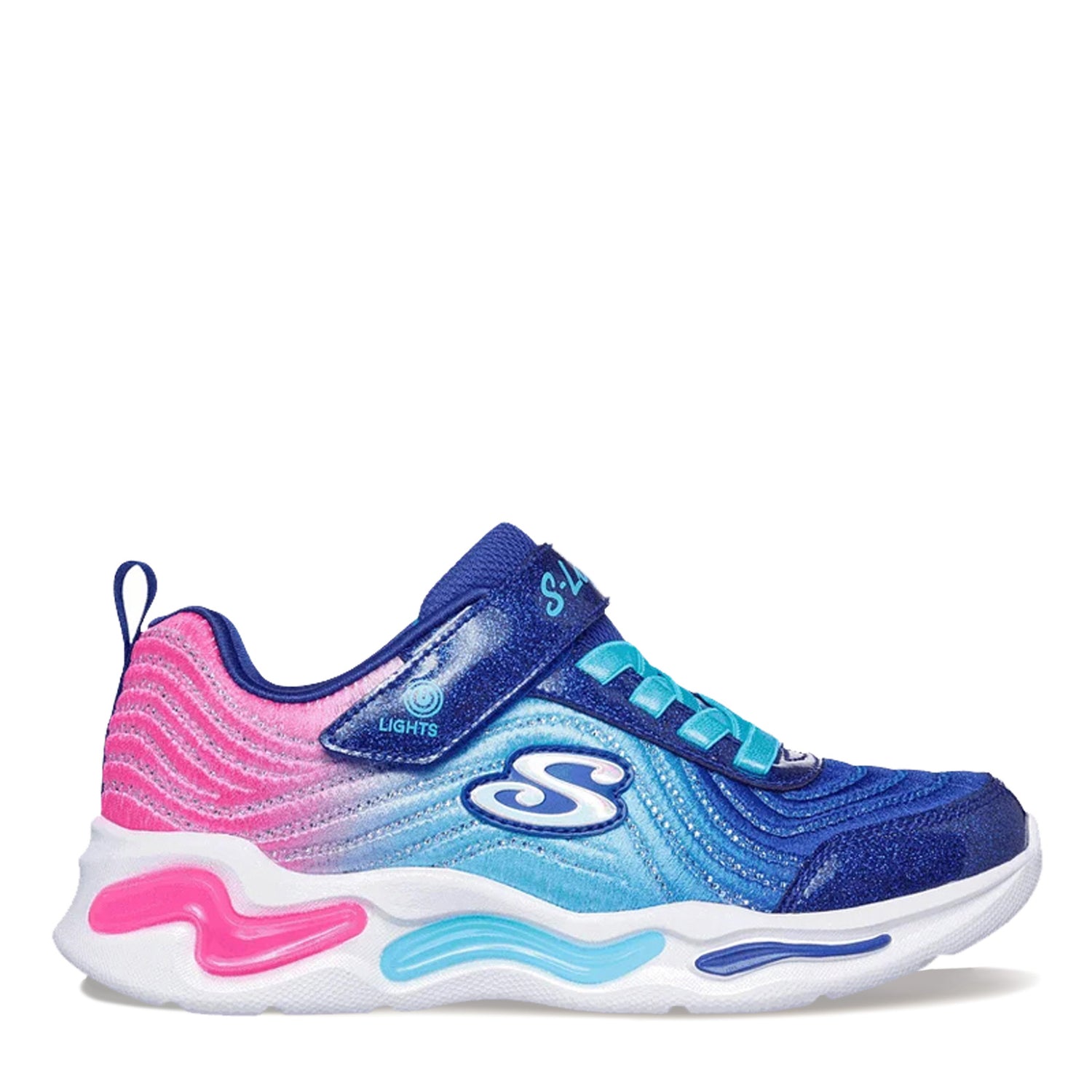 Peltz Shoes  Girl's Skechers S-Lights: Wavy Beams - Ombre Express Sneaker - Little Kid Navy Multi 302327L-NVMT