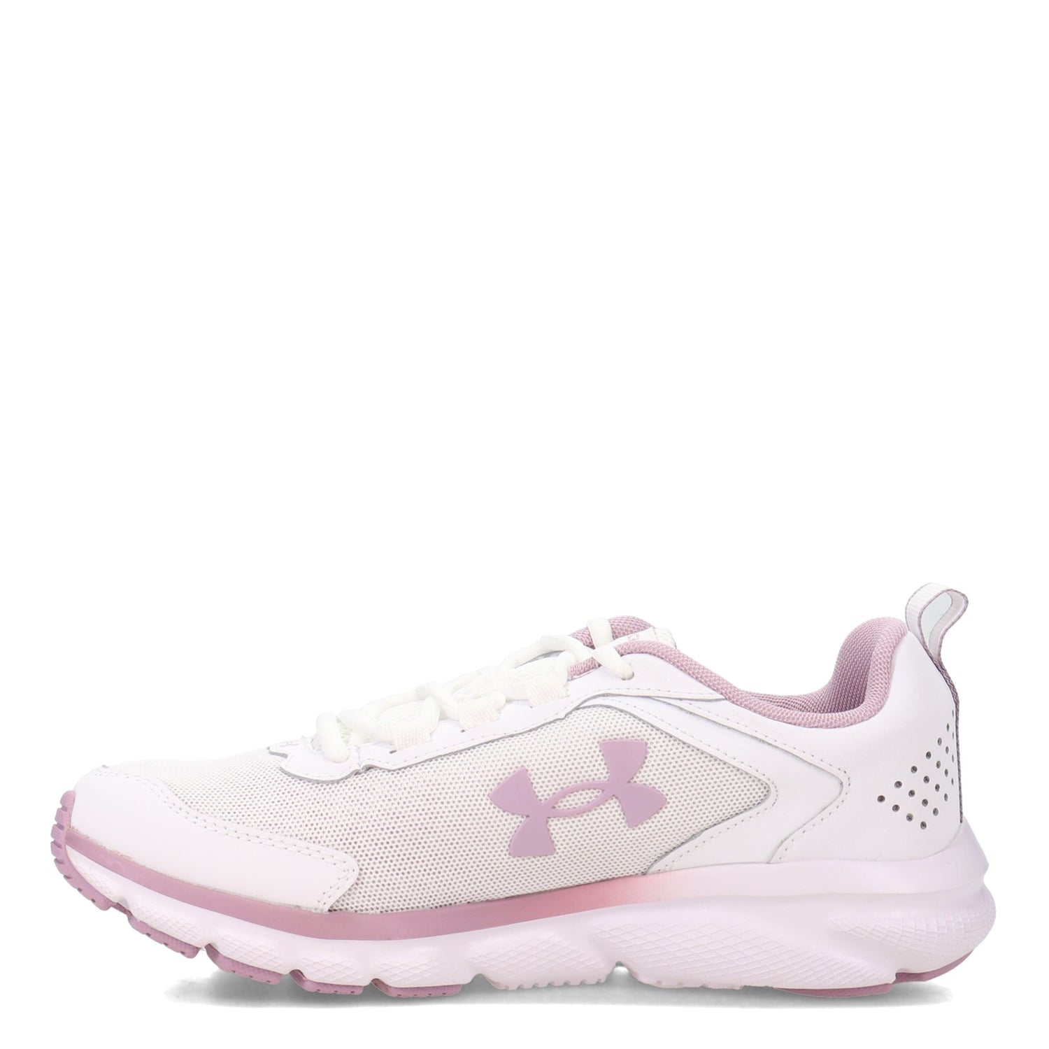 Peltz Shoes  Women's Under Armour Charged Assert 9 Running Shoe WHITE PINK 3024591-113