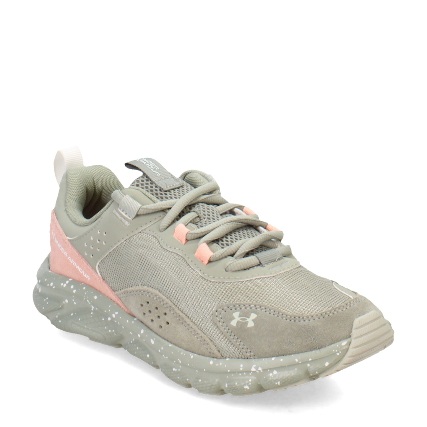 Peltz Shoes  Women's Under Armour Charged Verssert Running Shoe Grove Green/Pink Fizz/White 3025751-301