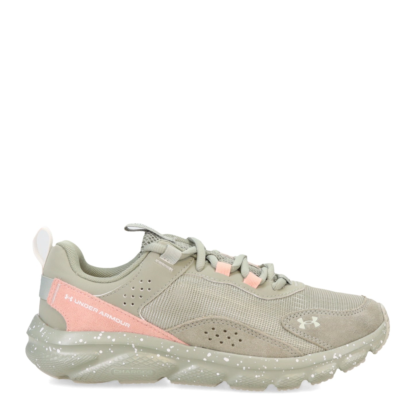 Peltz Shoes  Women's Under Armour Charged Verssert Running Shoe Grove Green/Pink Fizz/White 3025751-301