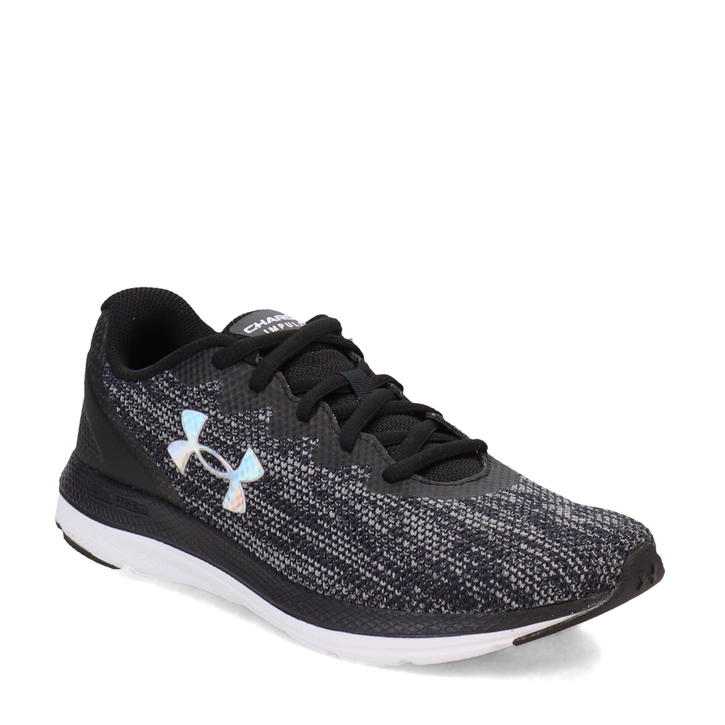 Peltz Shoes  Women's Under Armour Impulse 2 Knit Running Shoe BLACK/BLACK/IRIDESCENT 3025793-002
