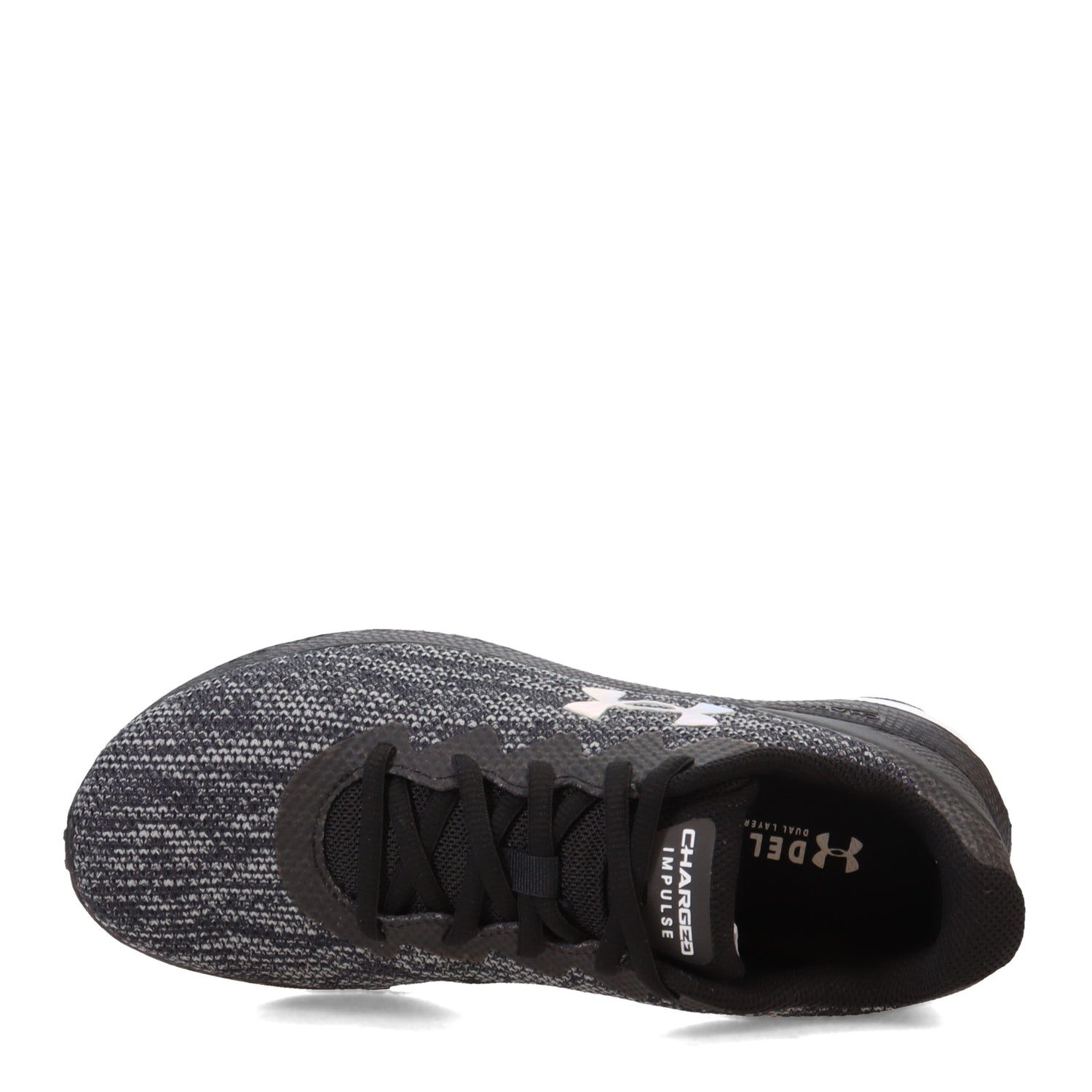 Peltz Shoes  Women's Under Armour Impulse 2 Knit Running Shoe BLACK/BLACK/IRIDESCENT 3025793-002