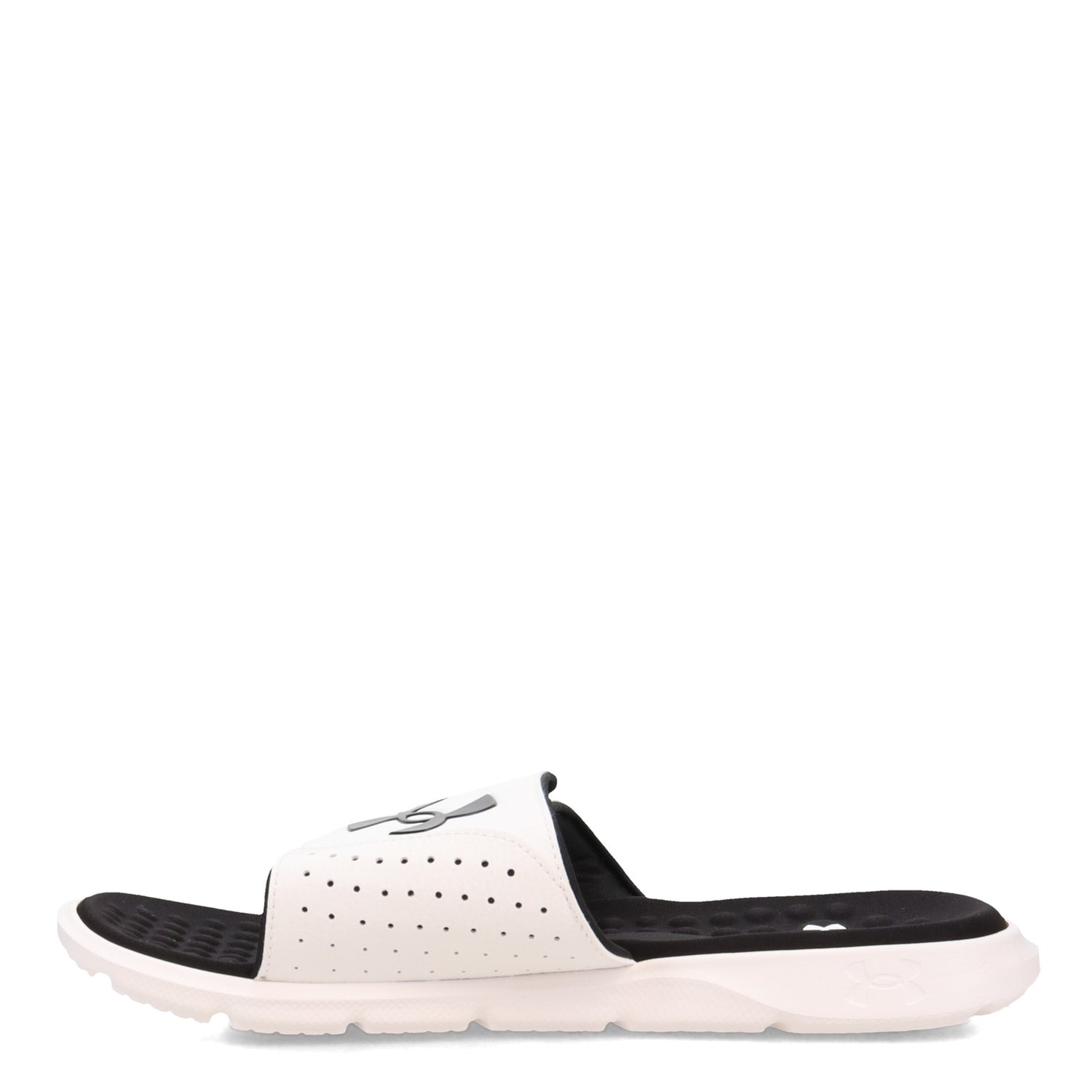 Peltz Shoes  Men's Under Armour Ignite 7 Slide Sandal WHITE/ WHITE/ BLACK 3026023-100
