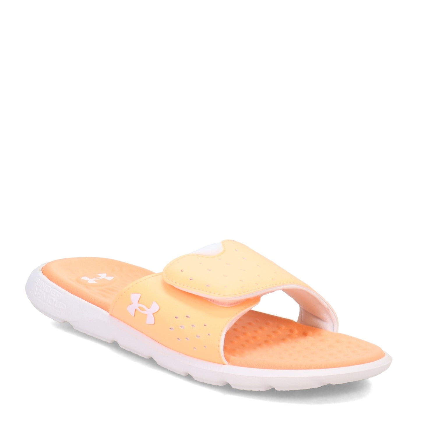 Peltz Shoes  Women's Under Armour Ignite 7 Slide Sandal ORANGE TROPIC/WHITE/WHITE 3026027-800