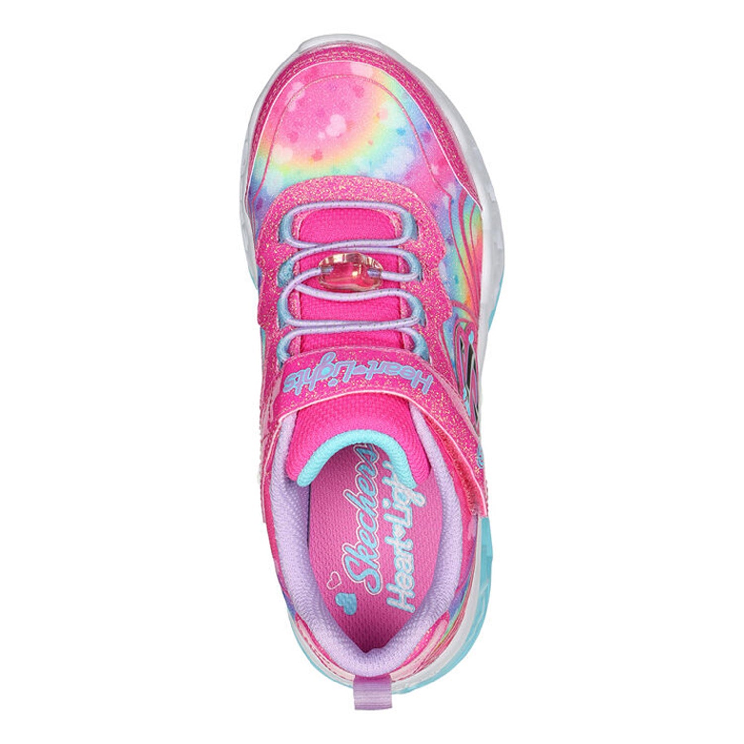 Peltz Shoes  Girl's Skechers Flutter Heart Lights - Groovy Swirl Sneaker - Little Kid PINK MULTI 303253L-HPLV