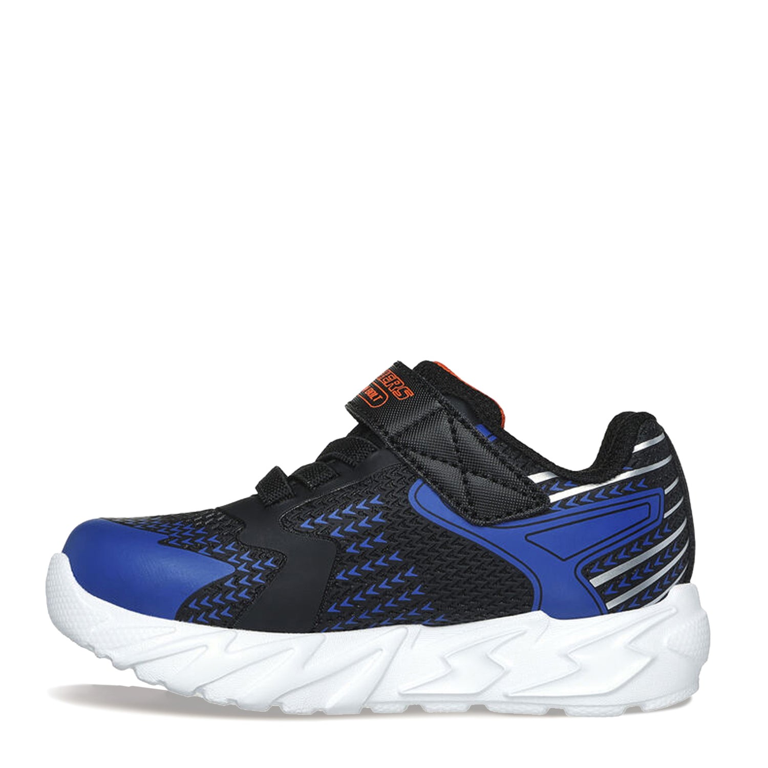 Peltz Shoes  Boy's Skechers S Lights: Flex-Glow Bolt Sneaker – Toddler Black/Blue/Lime/Orange 400138N-BKBL
