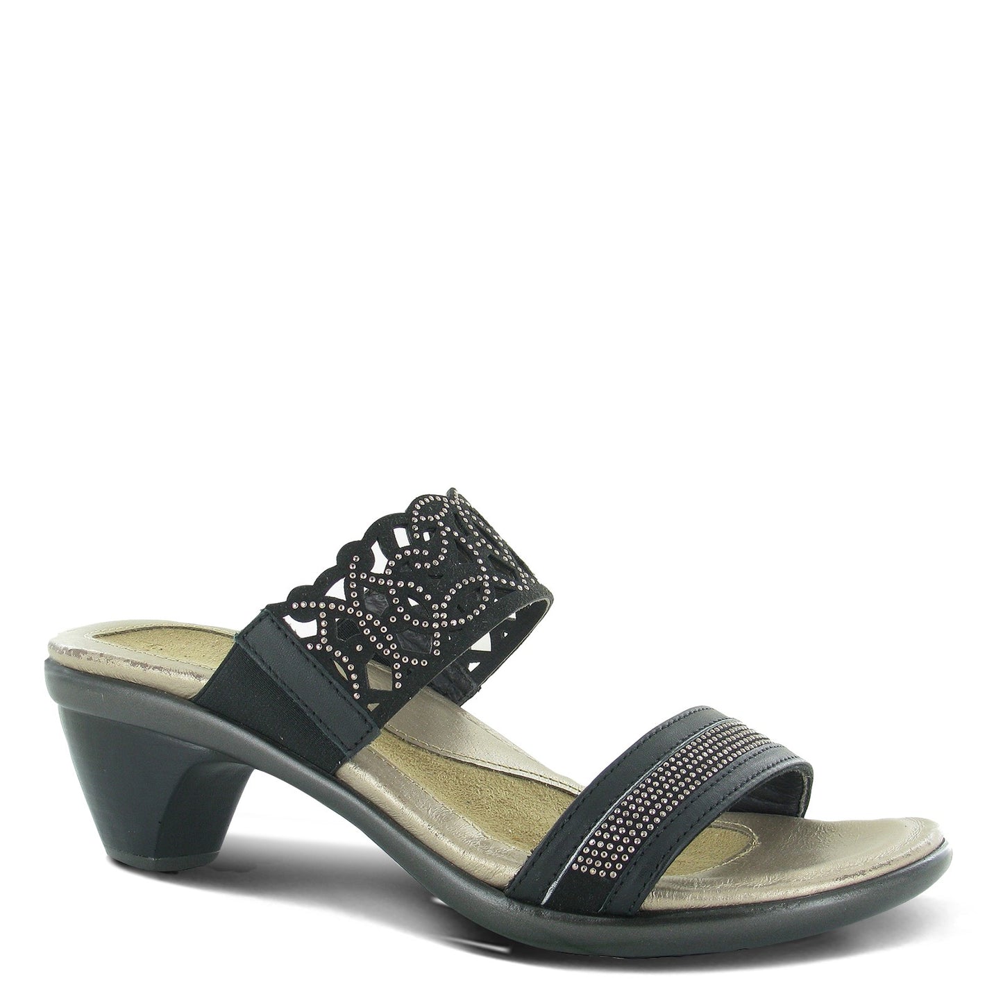 Peltz Shoes  Women's Naot Contempo Mid Heel Sandals BLACK 40039-NLQ
