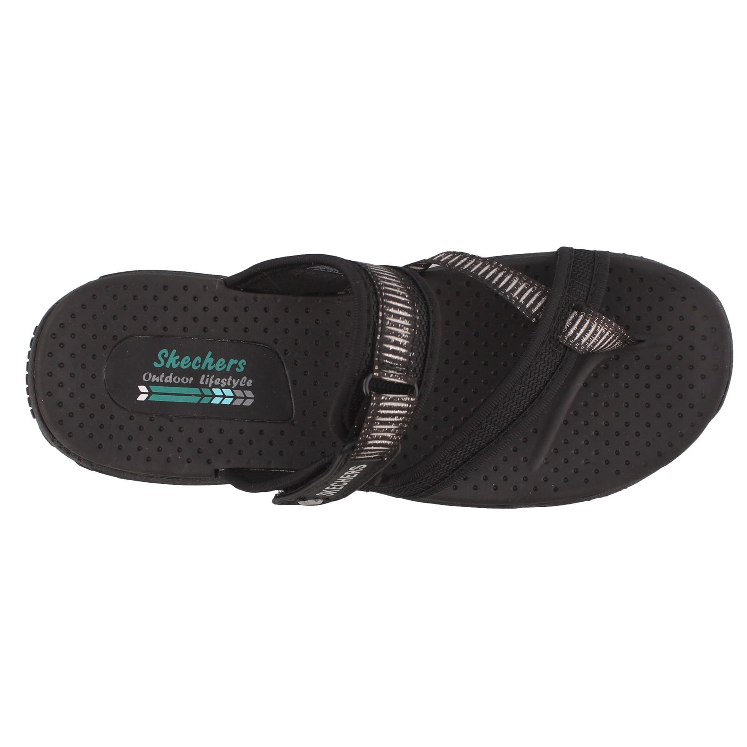 Peltz Shoes  Women's Skechers Reggae Seize The Day Thong Sandal BLACK 41112-BLK