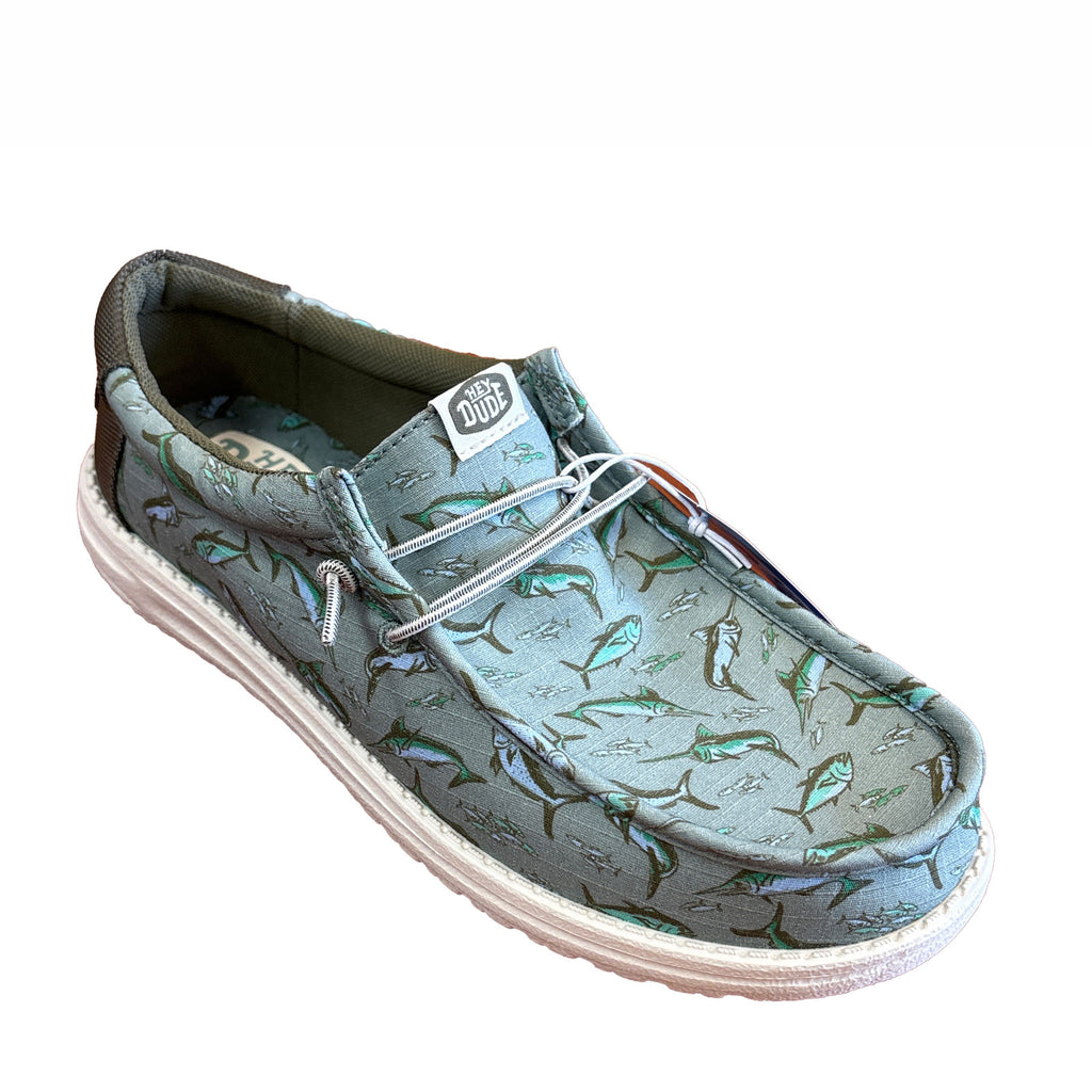 Men's Hey Dude Wally Saltwater Fish Slip-On GREEN FISH 45675-3BT