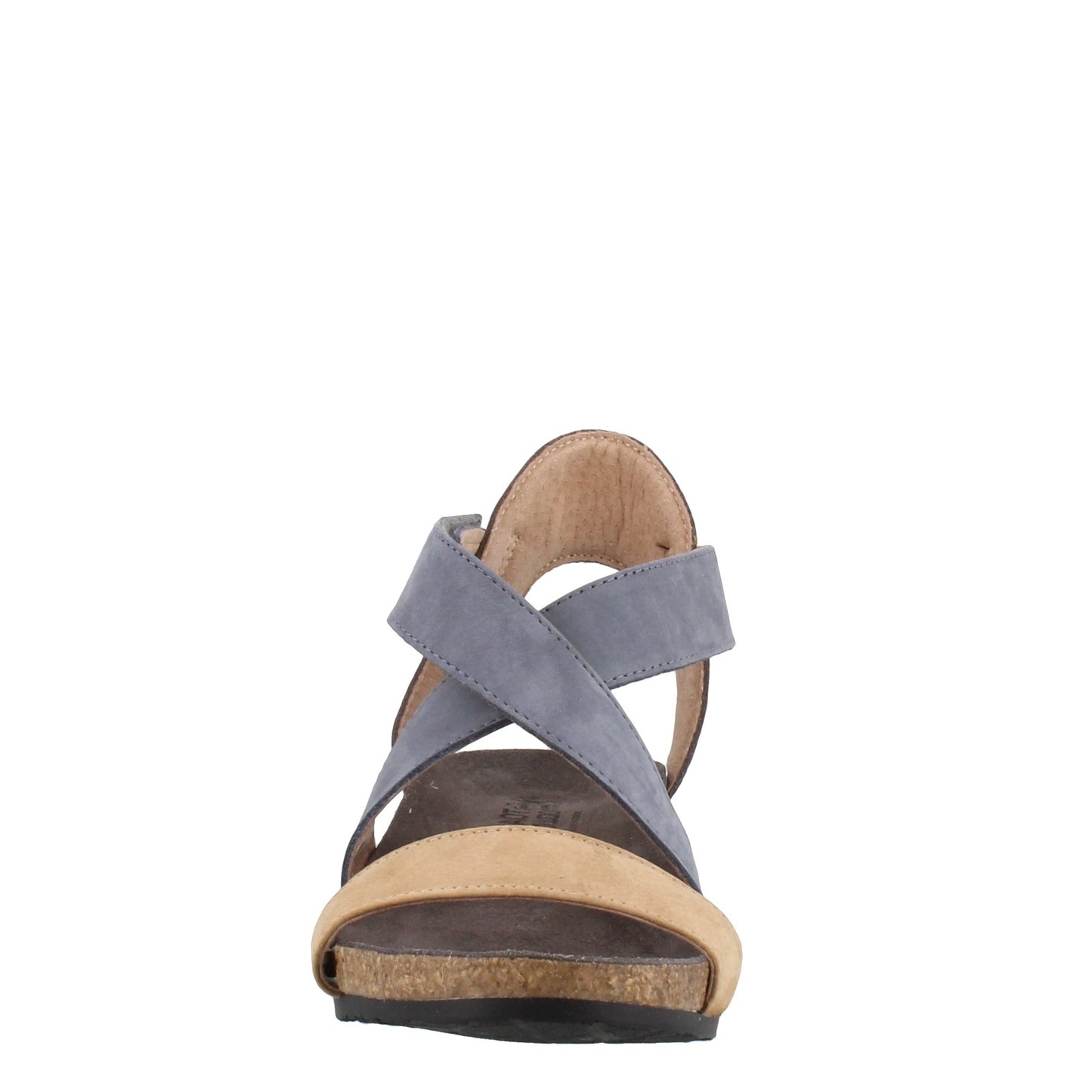 Peltz Shoes  Women's Naot Vixen Wedge Heel Sandal Blue / Tan 5030-SFL