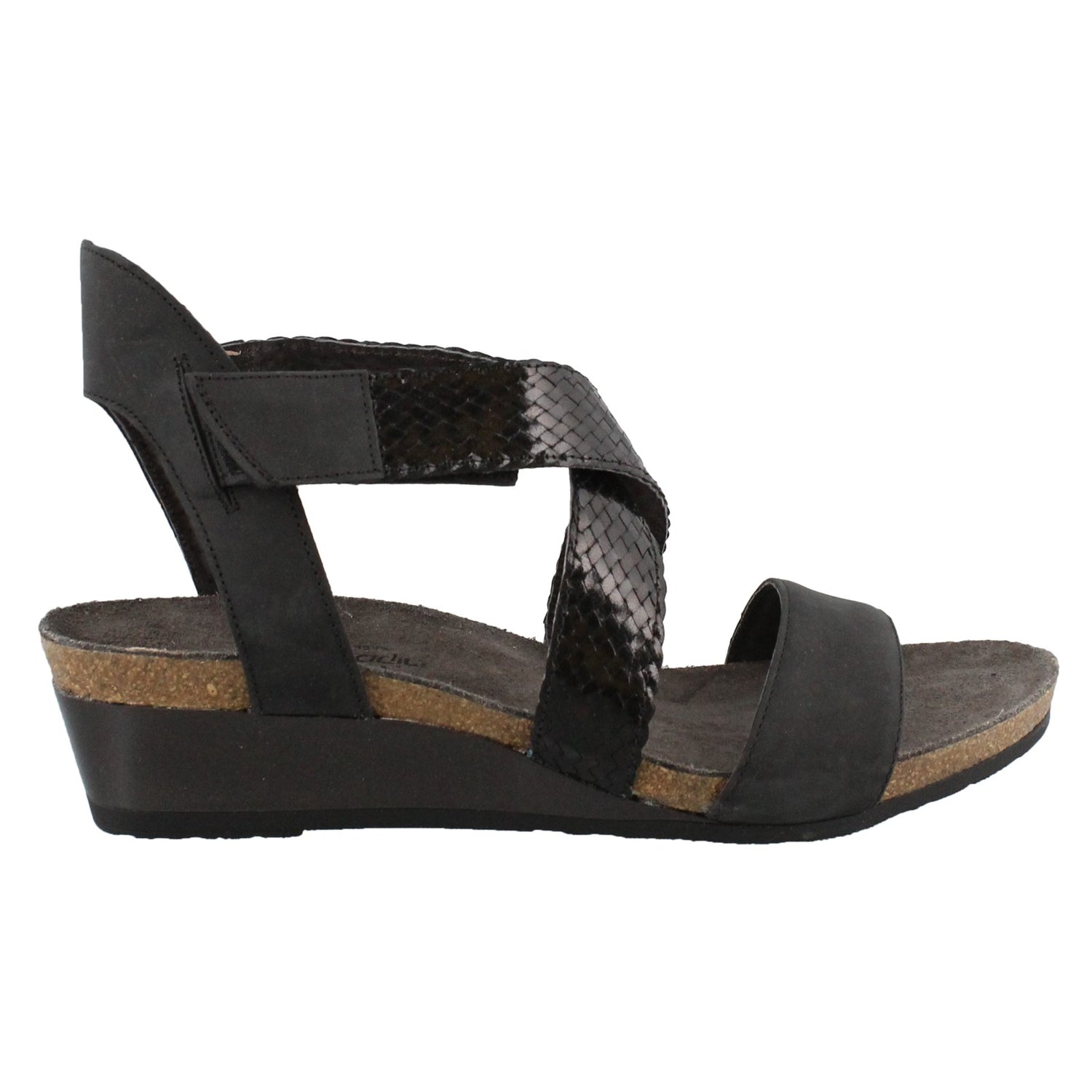 Peltz Shoes  Women's Naot Cupid Wedge Sandals Black 5040-NJJ