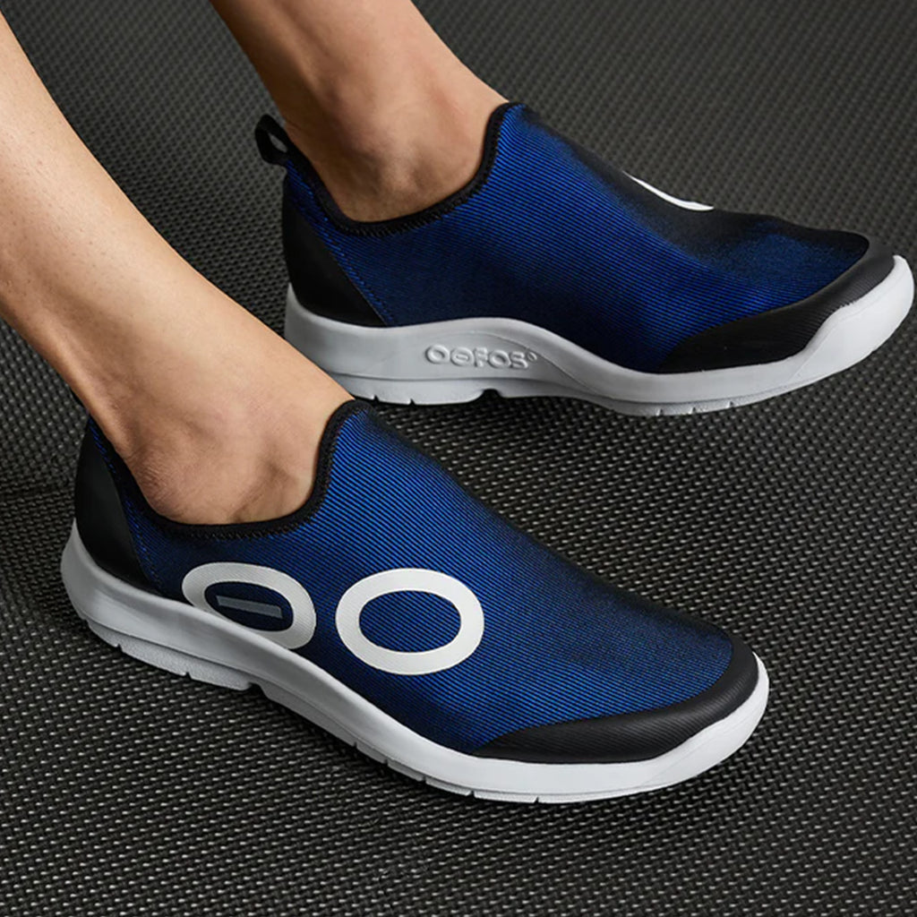 Men's Oofos OOmg Sport Slip-On Recovery Shoe NAVY WHITE SOLE 5085-WHTNVY
