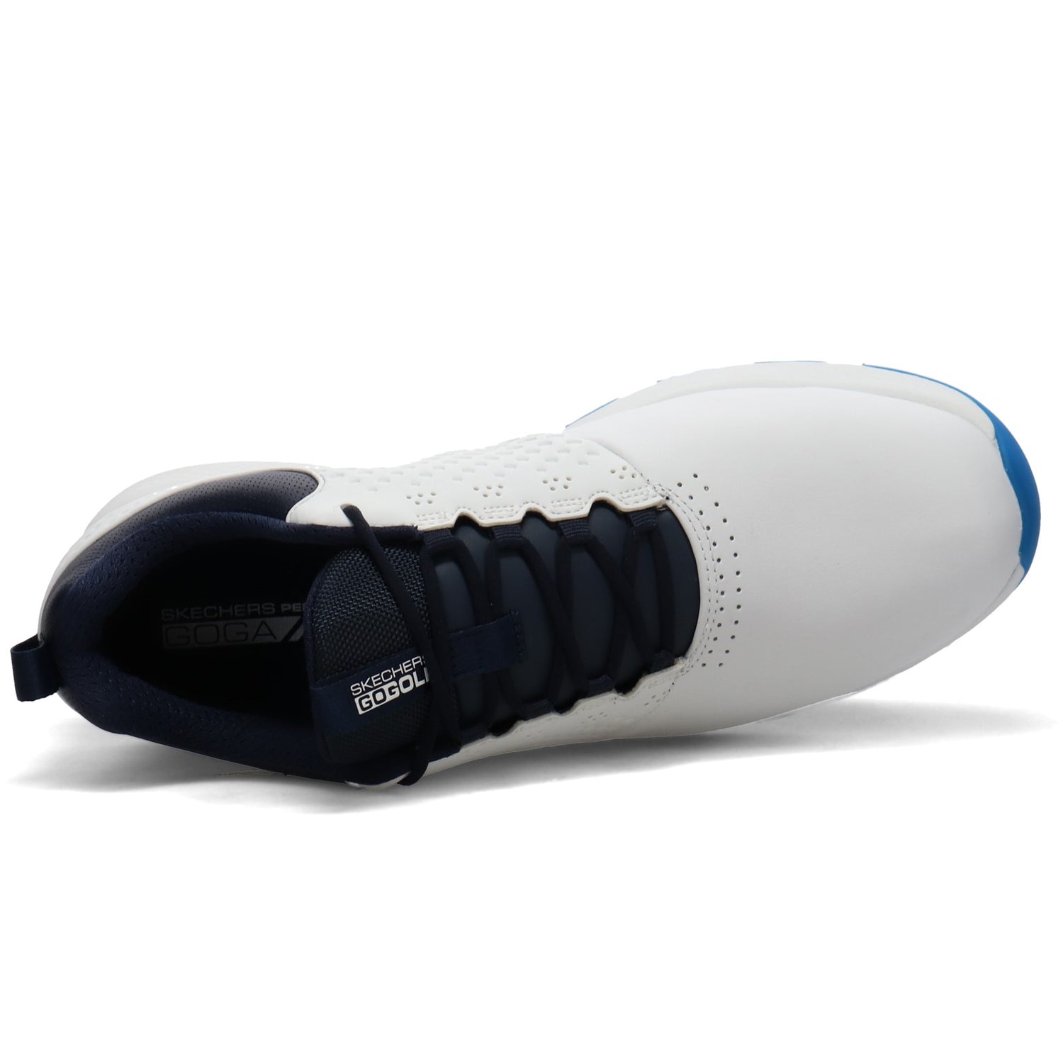 Peltz Shoes  Men's Skechers GOgolf Elite V.4 Golf Shoe White/Navy 54552-WNV