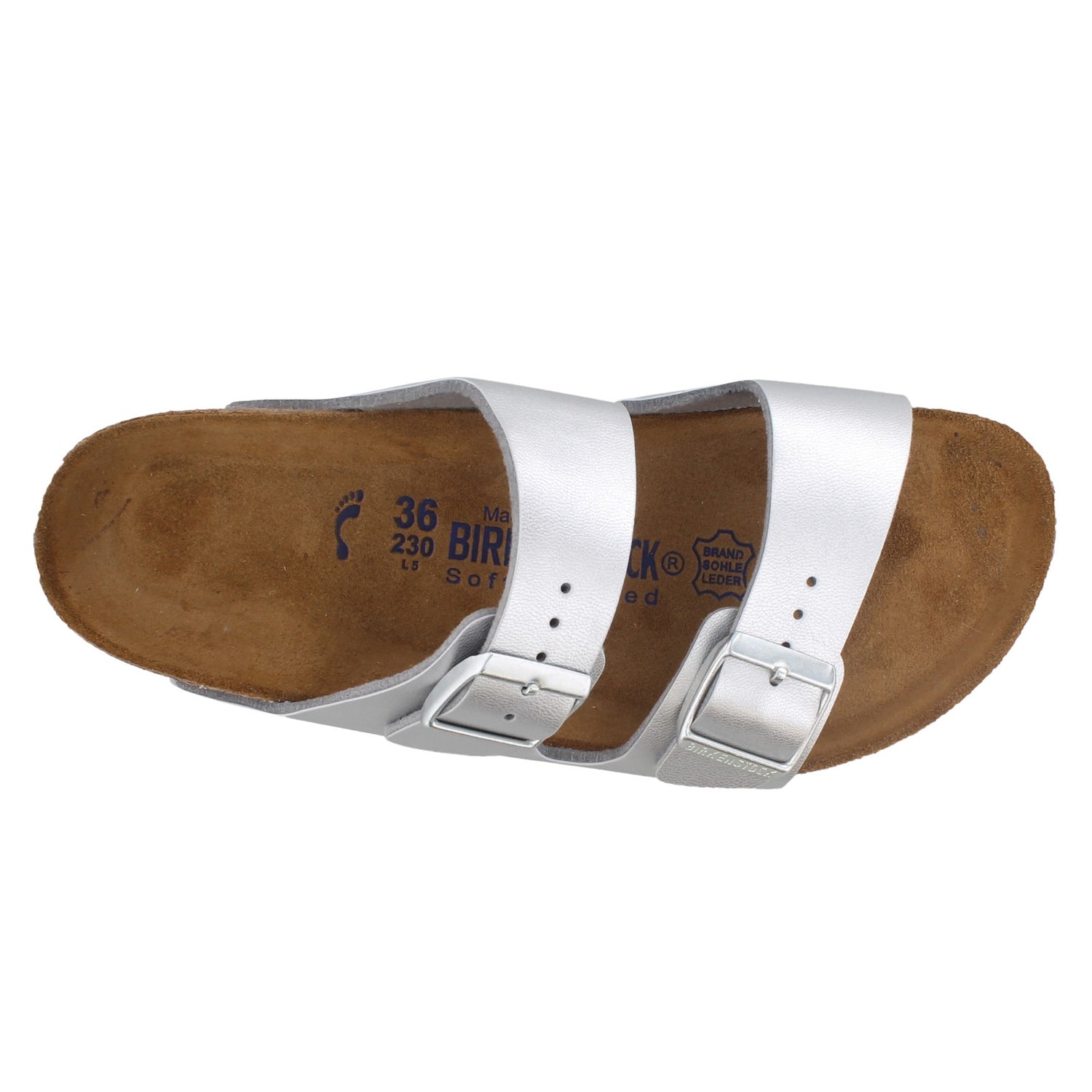 Peltz Shoes  Women's Birkenstock Arizona Soft Footbed Sandal - Narrow Width SILVER 550153