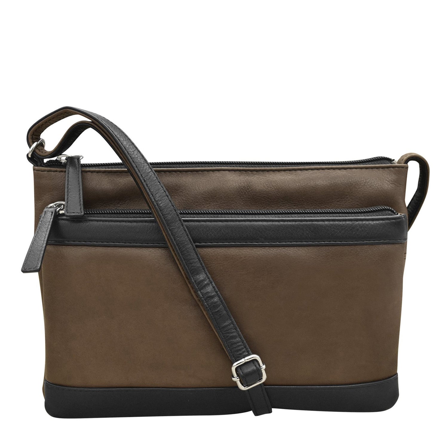 Peltz Shoes  Women's ILI Double Zip Crossbody Toffee Black 6028-TOFFEE BLACK