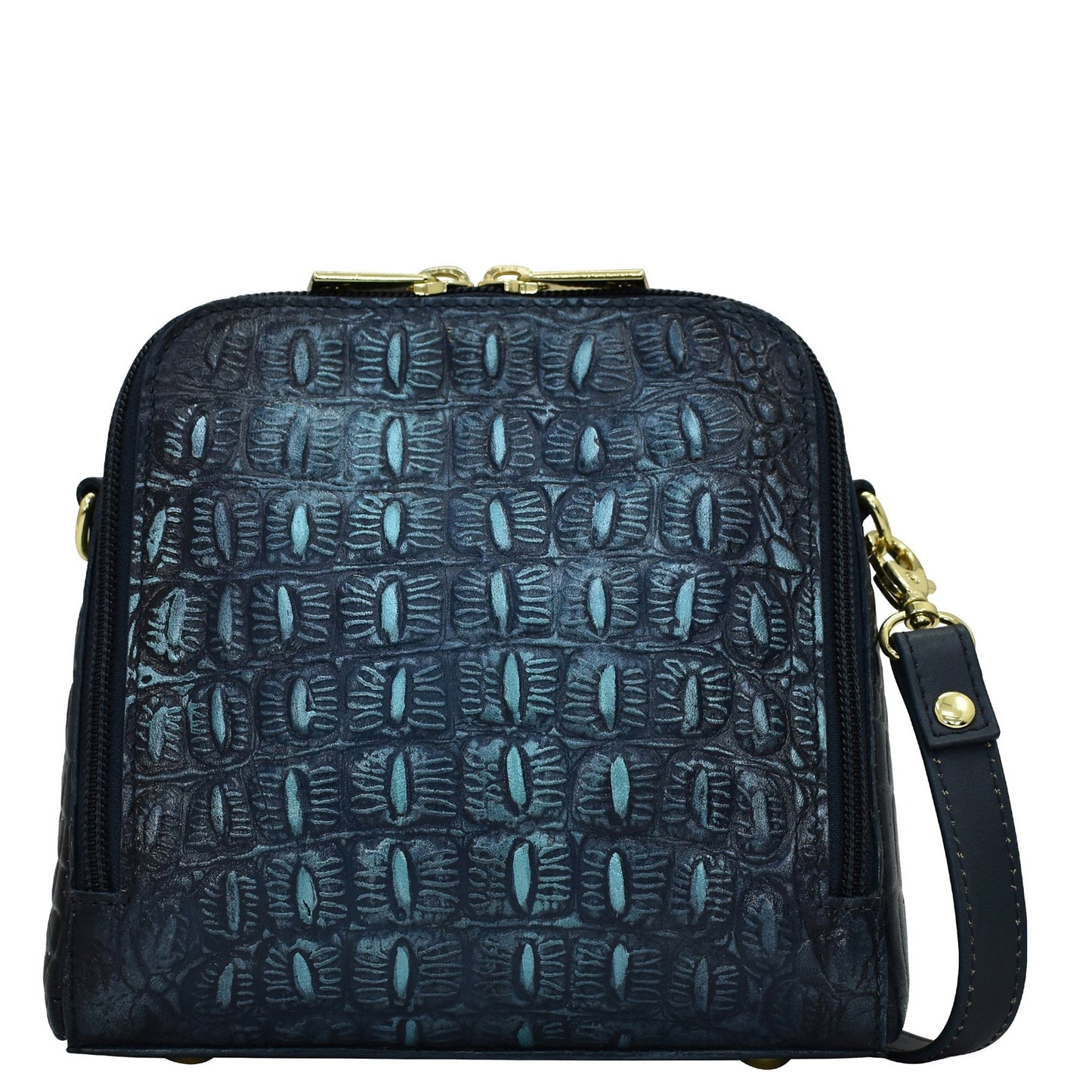 Peltz Shoes  Women's Anuschka Croc Embossed Zip Around Travel Organizer Sapphire Croc 668-CRC-SPH