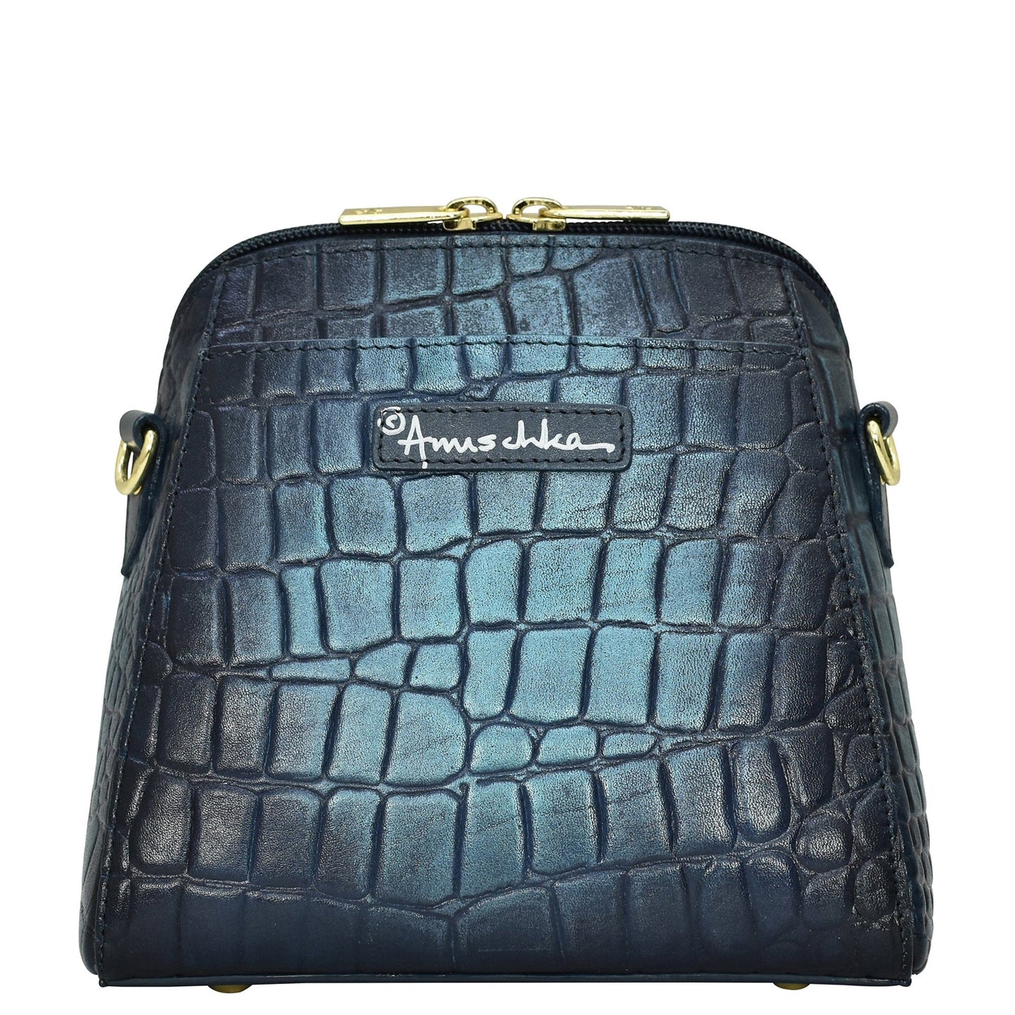 Peltz Shoes  Women's Anuschka Croc Embossed Zip Around Travel Organizer Sapphire Croc 668-CRC-SPH
