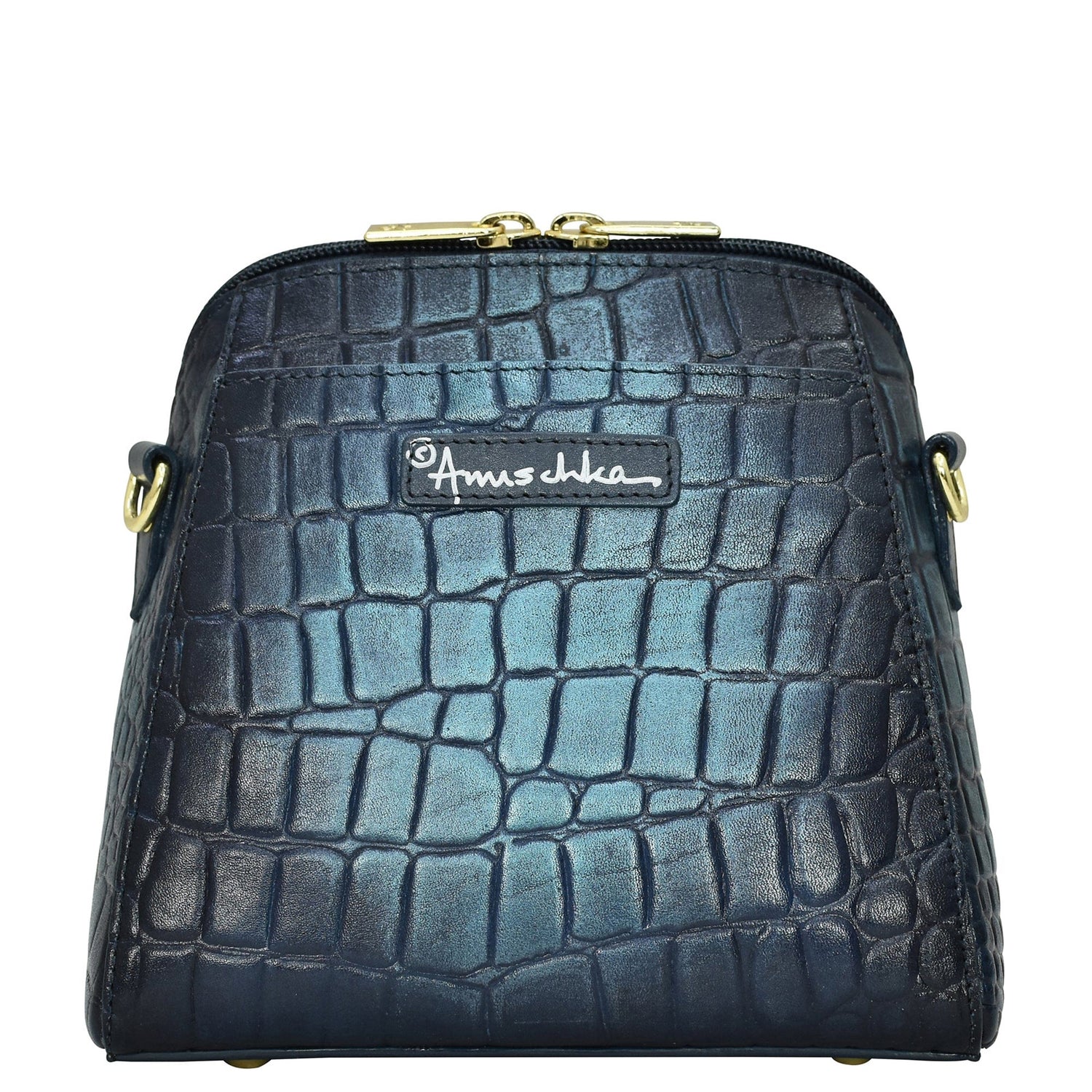 Peltz Shoes  Women's Anuschka Croc Embossed Zip Around Travel Organizer Sapphire Croc 668-CRC-SPH