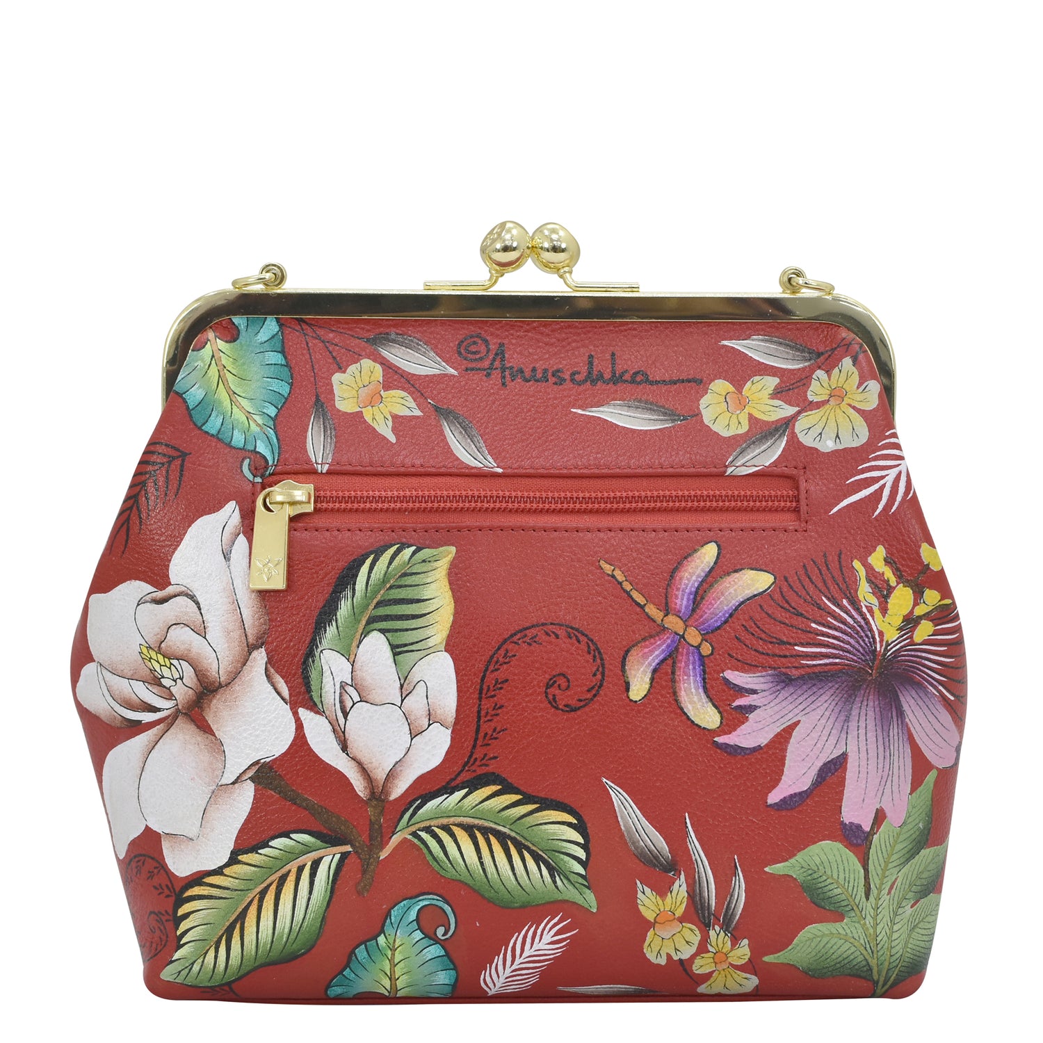 Peltz Shoes  Women's Anuschka Medium Frame Satchel Handbag Crimson Garden 700-CRN