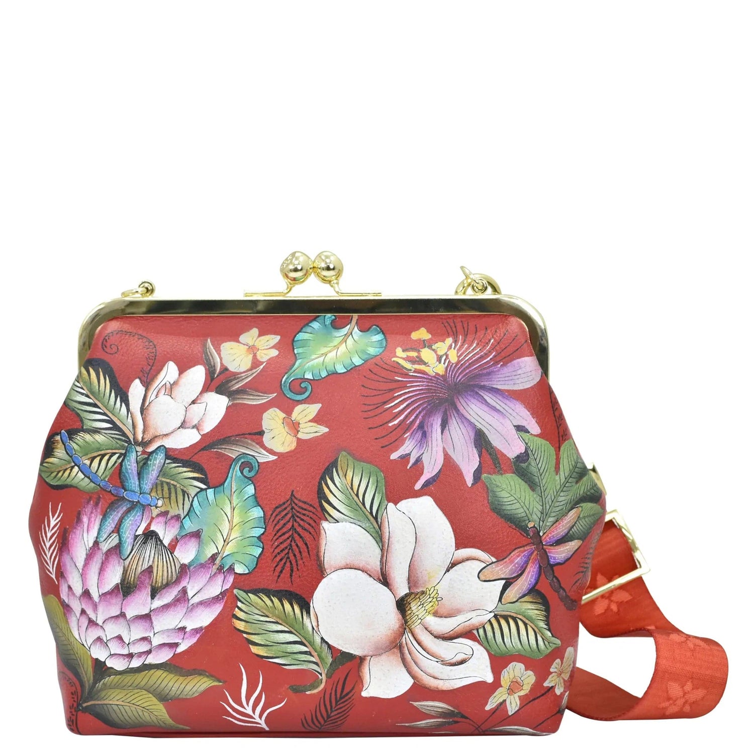 Peltz Shoes  Women's Anuschka Medium Frame Satchel Handbag Crimson Garden 700-CRN