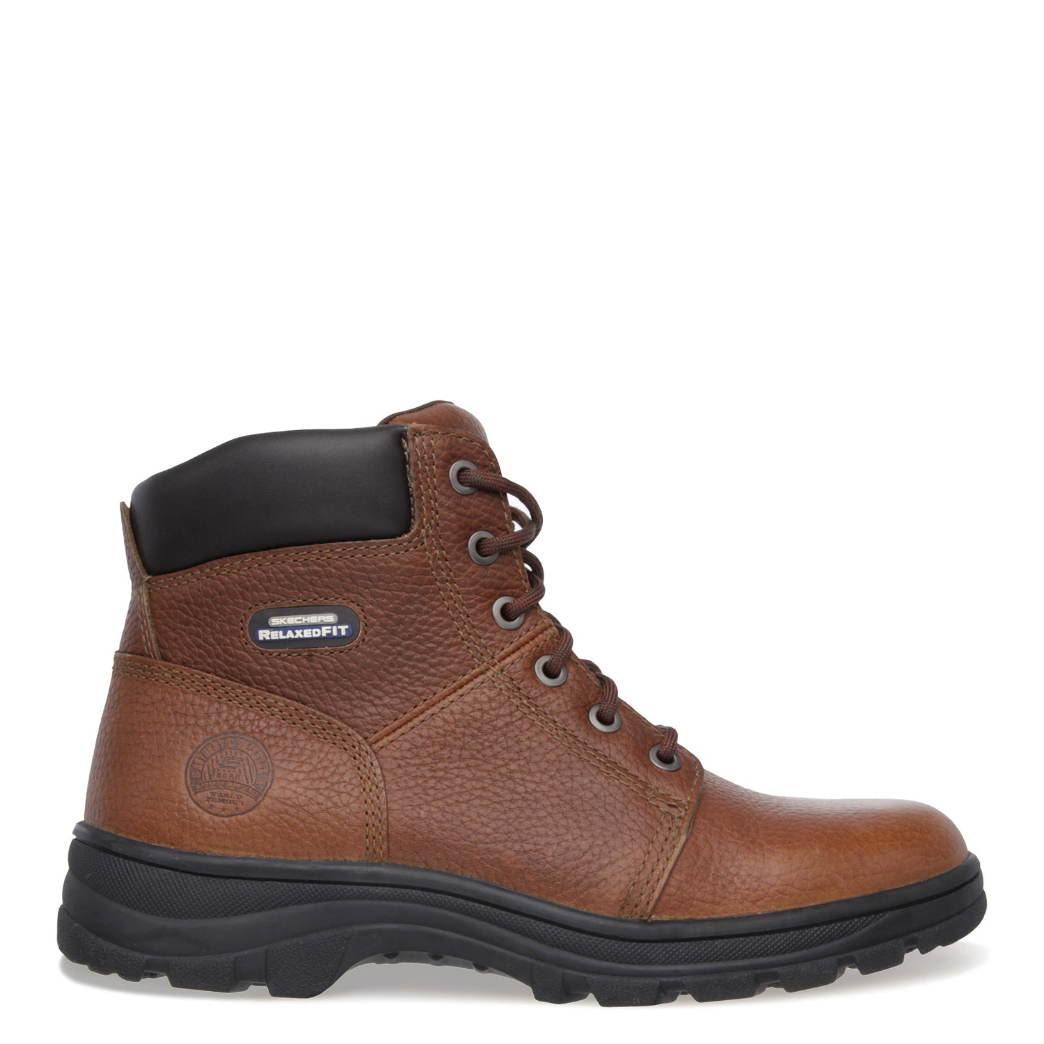 Peltz Shoes  Men's Skechers Relaxed Fit: Workshire - Condor Work Boot BROWN LEATHER 77010-BRN