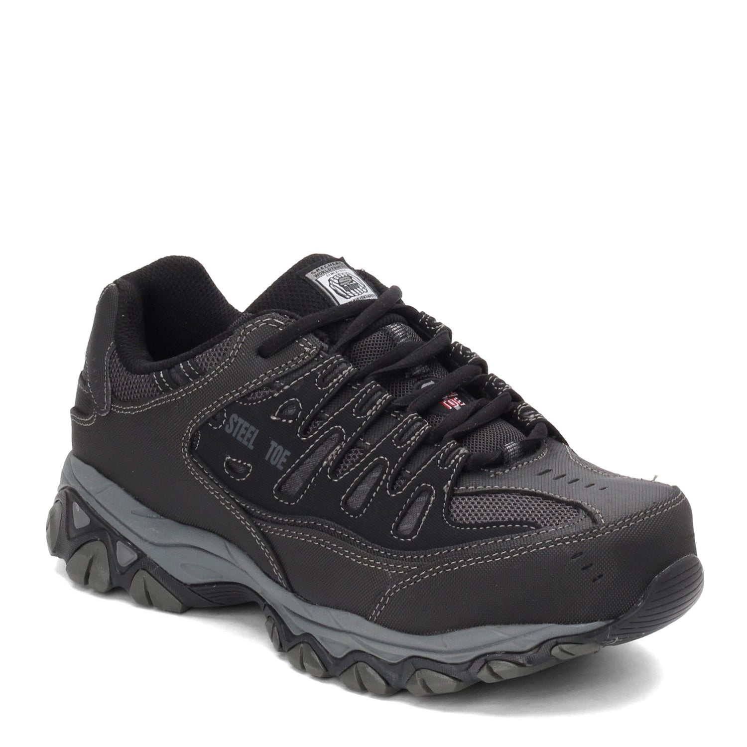 Peltz Shoes  Men's Skechers Relaxed Fit: Cankton ST Work Shoe - Wide Width Black/Charcoal 77055W-BKCC