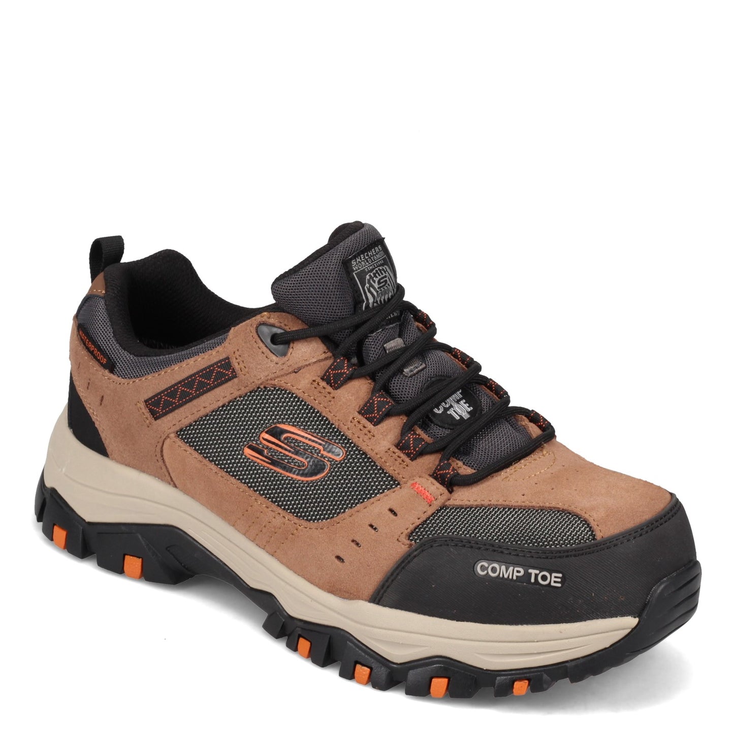 Peltz Shoes  Men's Skechers Greetah Comp Toe Work Shoe - Wide Width BROWN BLACK 77183W-BRBK