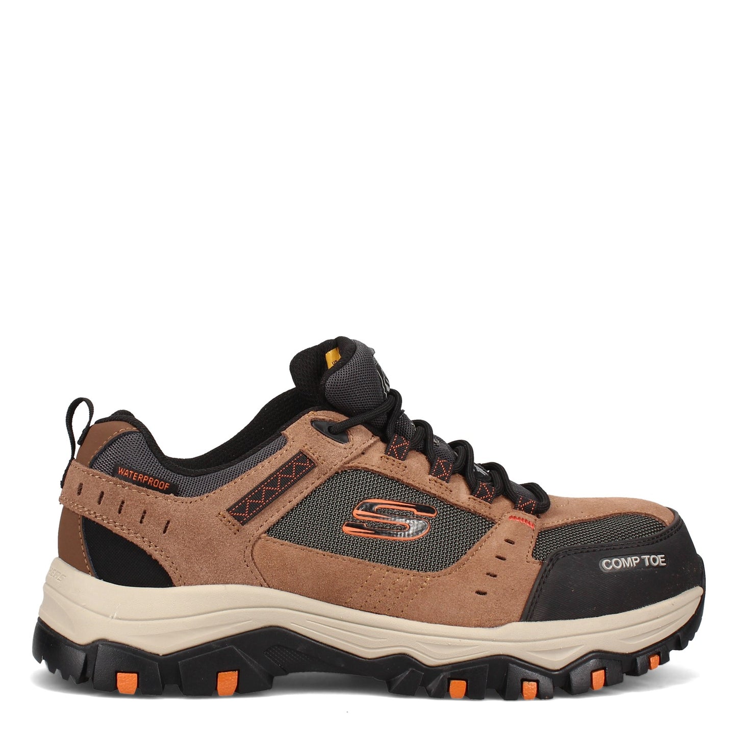 Peltz Shoes  Men's Skechers Greetah Comp Toe Work Shoe - Wide Width BROWN BLACK 77183W-BRBK