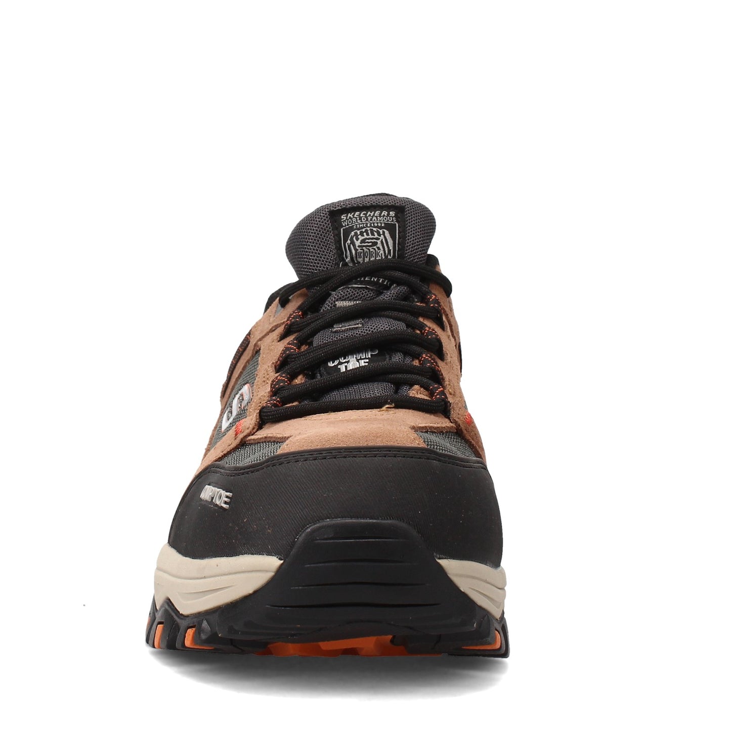 Peltz Shoes  Men's Skechers Greetah Comp Toe Work Shoe - Wide Width BROWN BLACK 77183W-BRBK