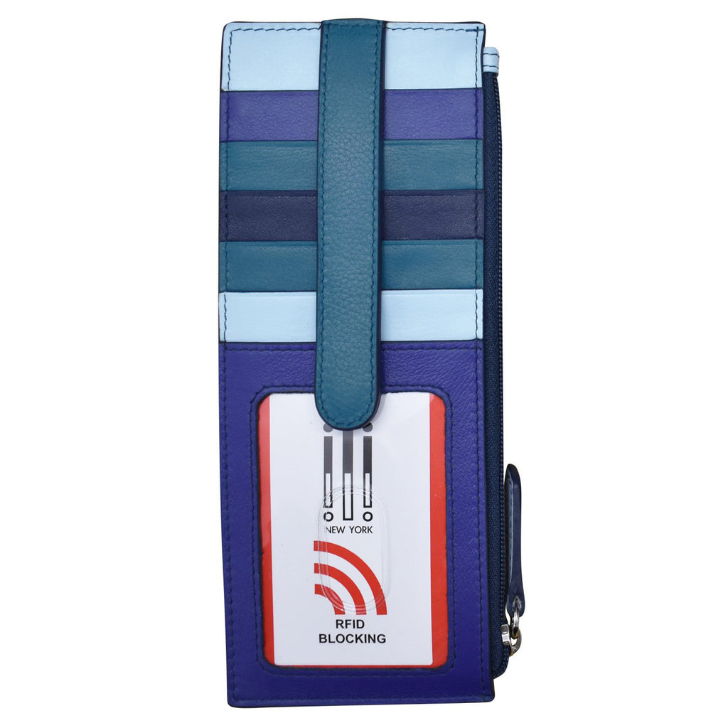 Women's ILI Leather Credit Card Wallet - RFID Blocking DENIM MULTI 7800-DENIM MULT