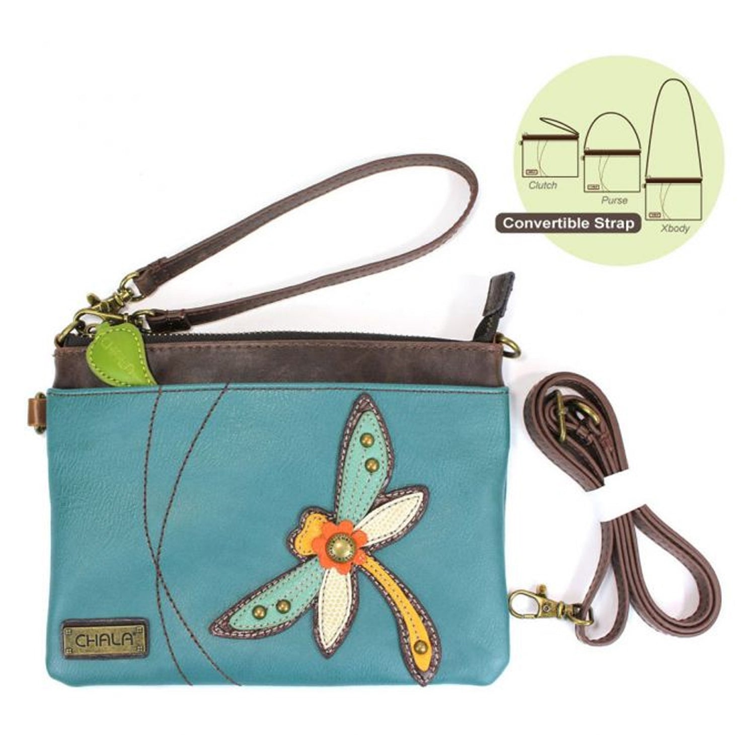 NEW CHALA TEAL DRAGONFLY CELL PHONE CROSSBODY PURSE ADJUSTABLE STRAP