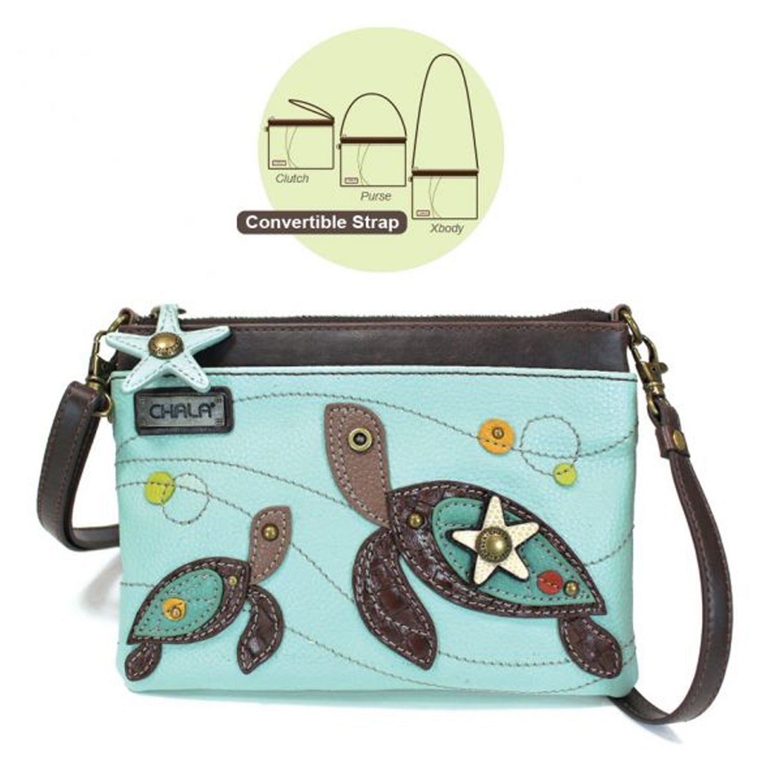 Peltz Shoes  Chala Two Turtles Mini Crossbody Blue 826TU1