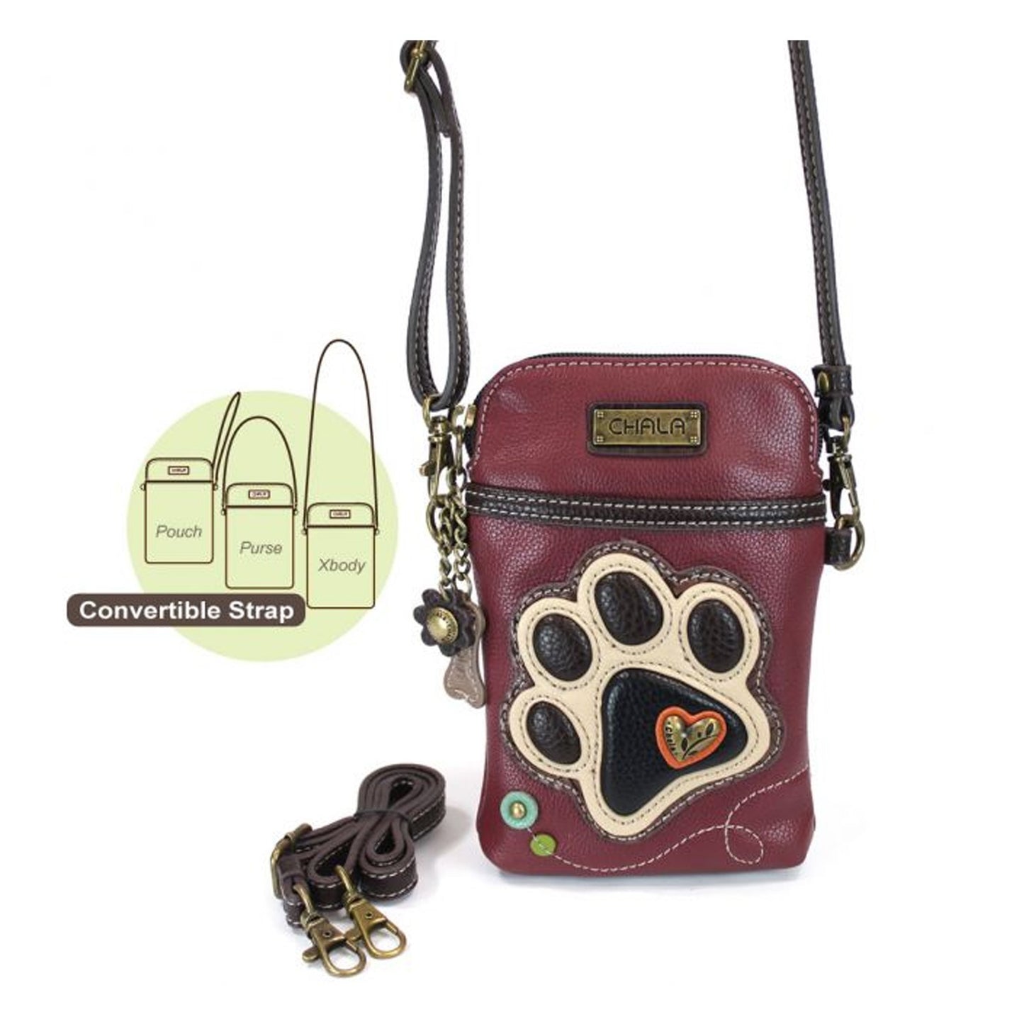 Peltz Shoes  Chala Ivory Paw Print Cell Phone Crossbody Burgundy 827PW9M