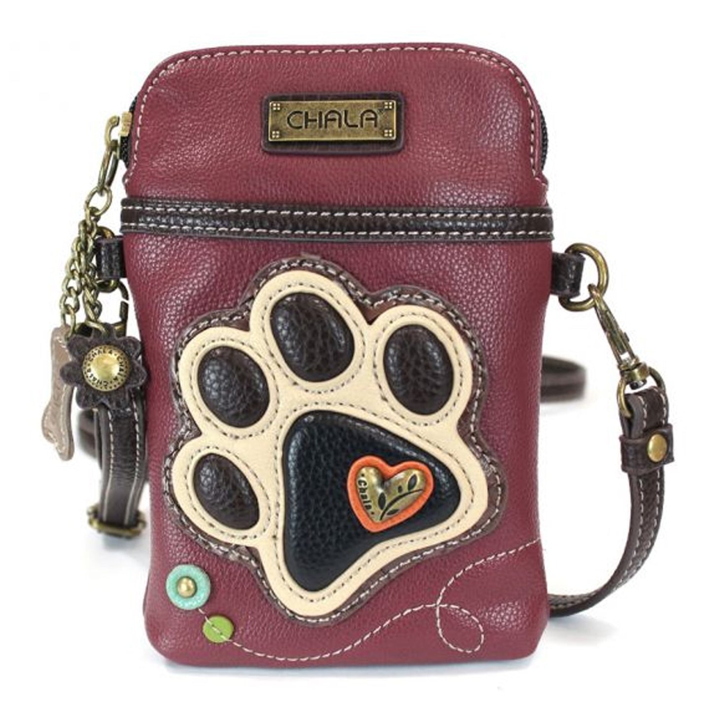 Peltz Shoes  Chala Ivory Paw Print Cell Phone Crossbody Burgundy 827PW9M