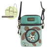 Peltz Shoes  Women's Chala Sea Turtle Cell Phone Crossbody Turquoise Stripe 827TU4S