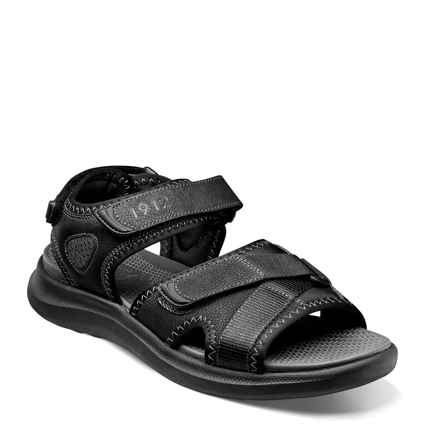 Peltz Shoes  Men's Nunn Bush Rio Vista River Three Strap Sandal BLACK 85011-001