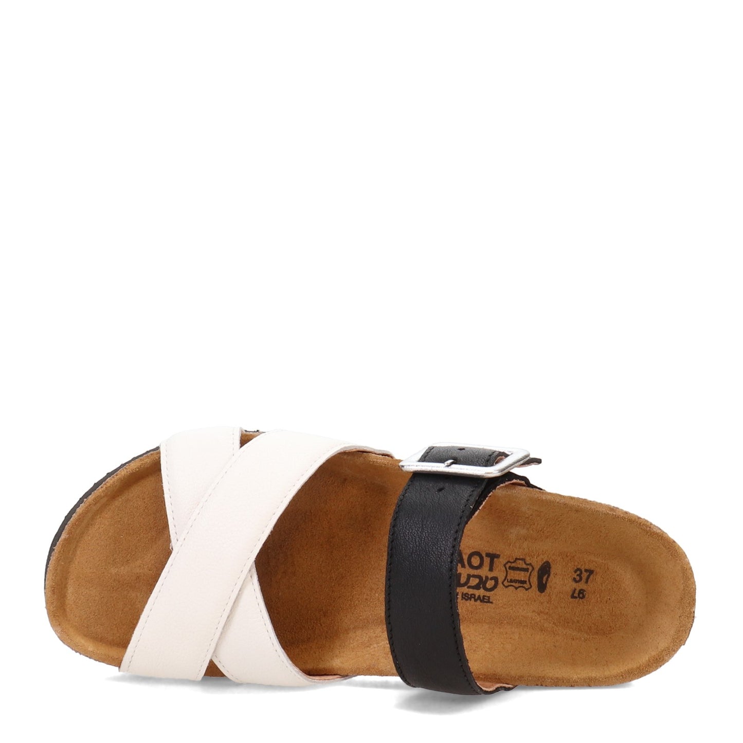 Peltz Shoes  Women's Naot Juliette Sandal BLACK / WHITE 8801-WFX